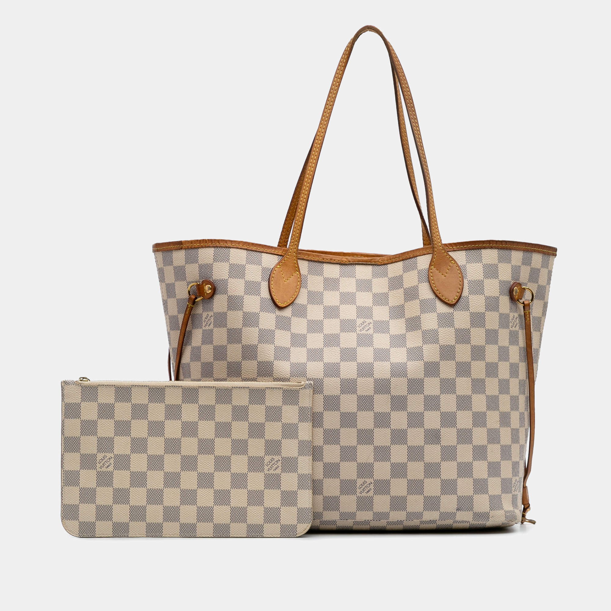 Pre Owned Louis Vuitton White Damier Azur Neverfull MM