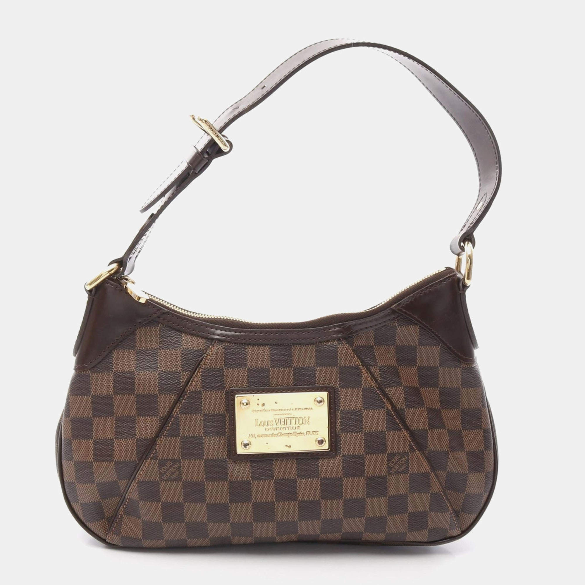 Pre Owned Louis Vuitton Brown Ebene Damier Leather Thames PM Shoulder Bag