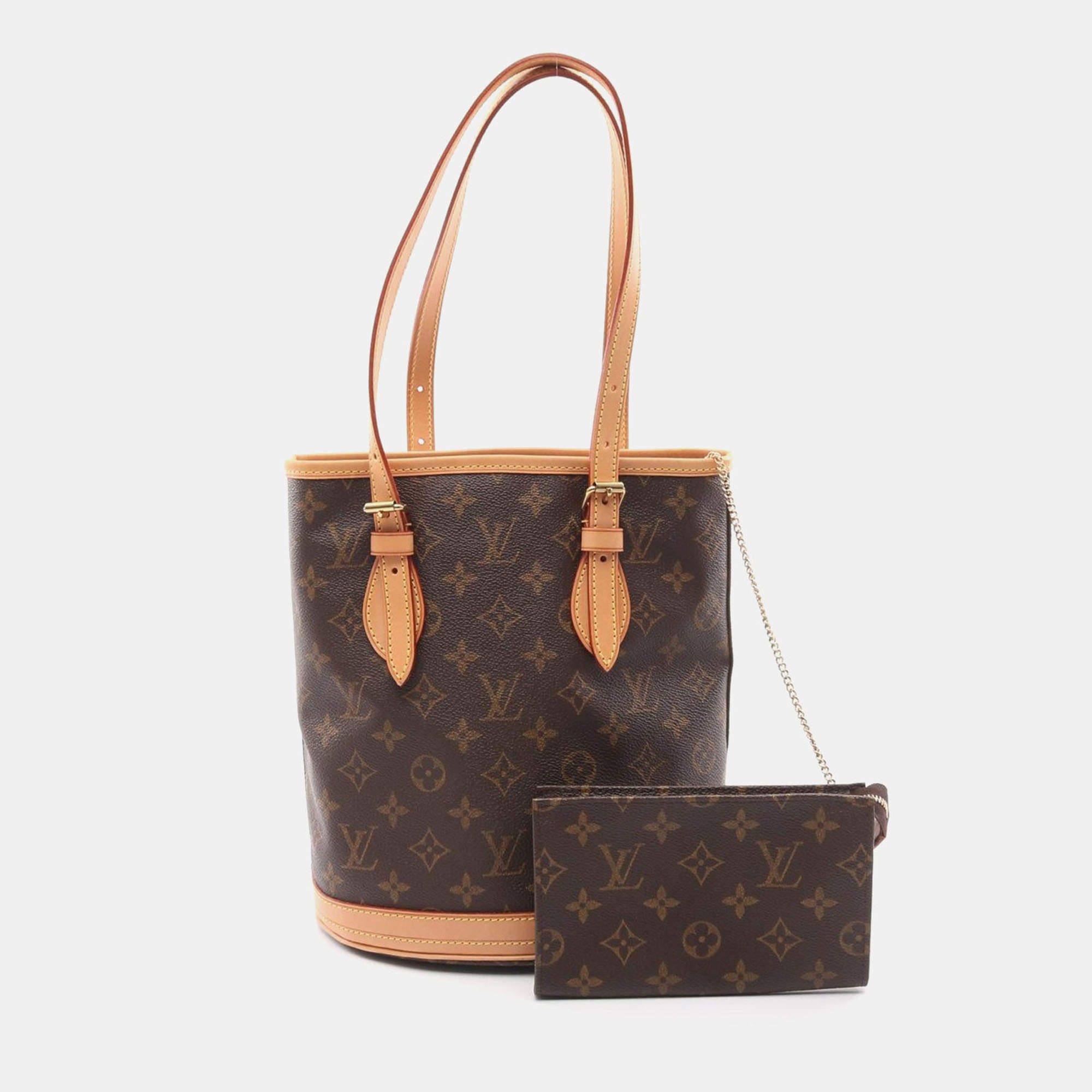 Pre Owned Louis Vuitton Bucket PM Brown Monogram Canvas Tote Bag