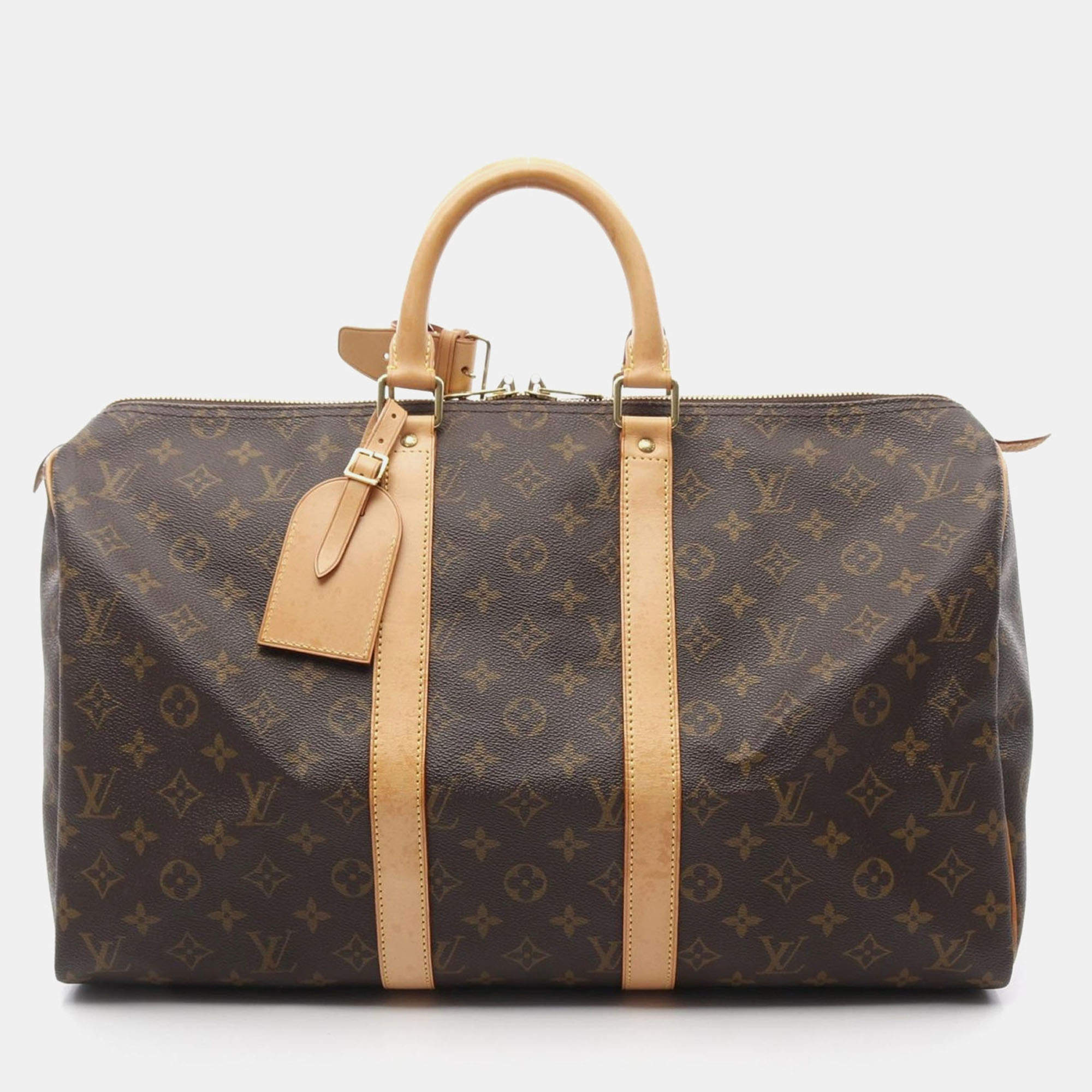 Louis Vuitton Keepall 45 Travel Hand Bag Monogram Leather Brown