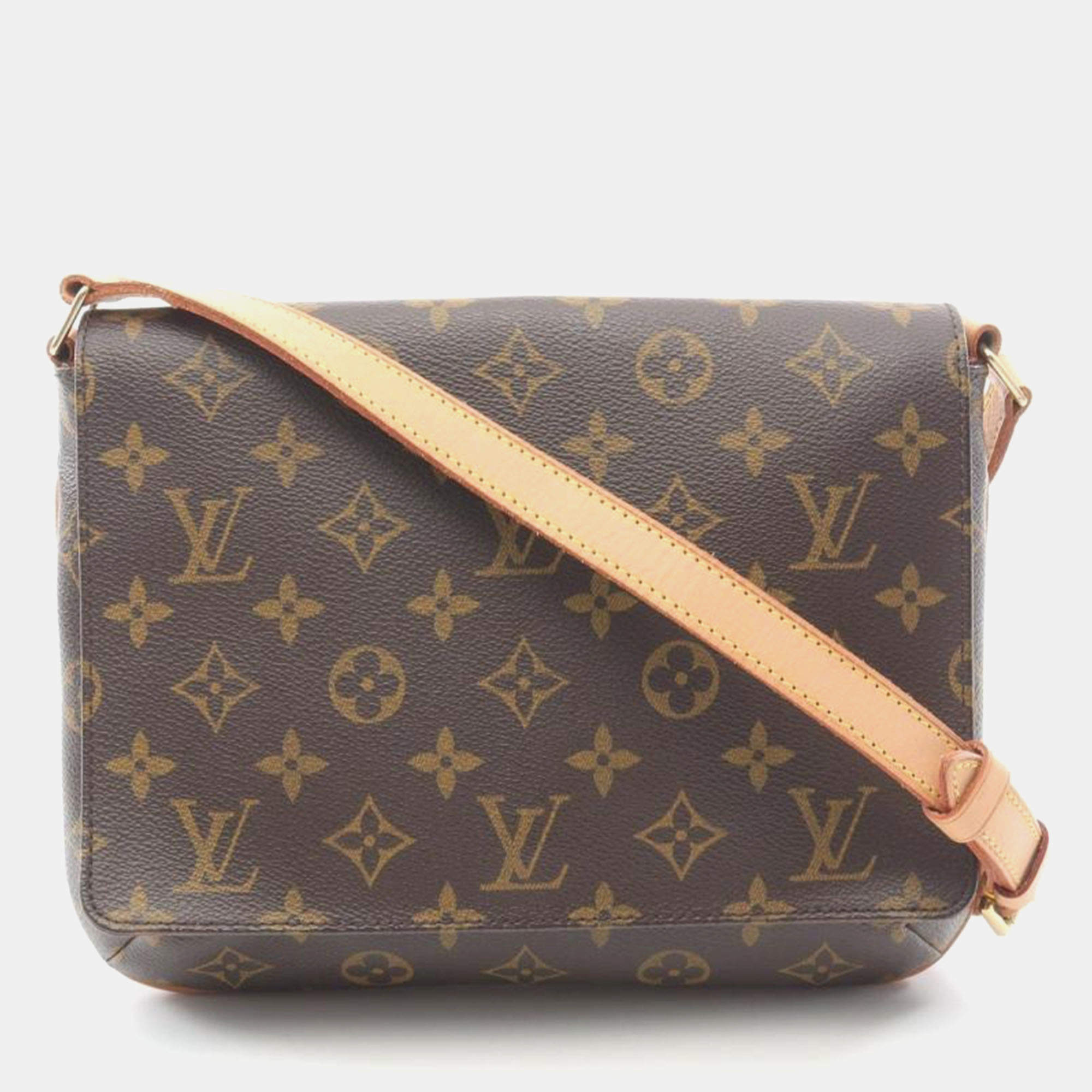 Pre Owned Louis Vuitton Musette Tango Long Strap Brown Monogram Canvas Shoulder Bag