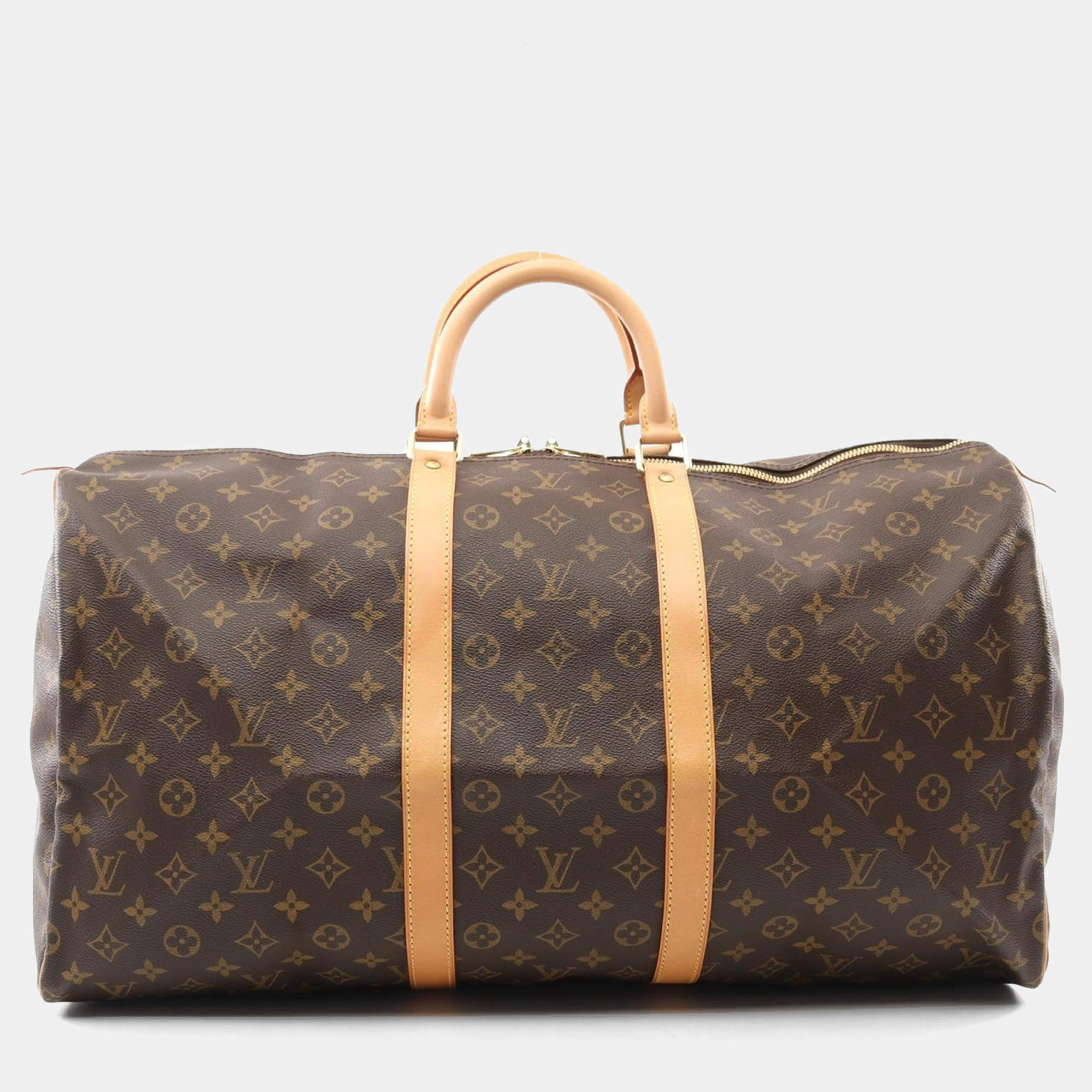 Louis Vuitton Keepall 55 Brown Monogram Leather Travel Bag 