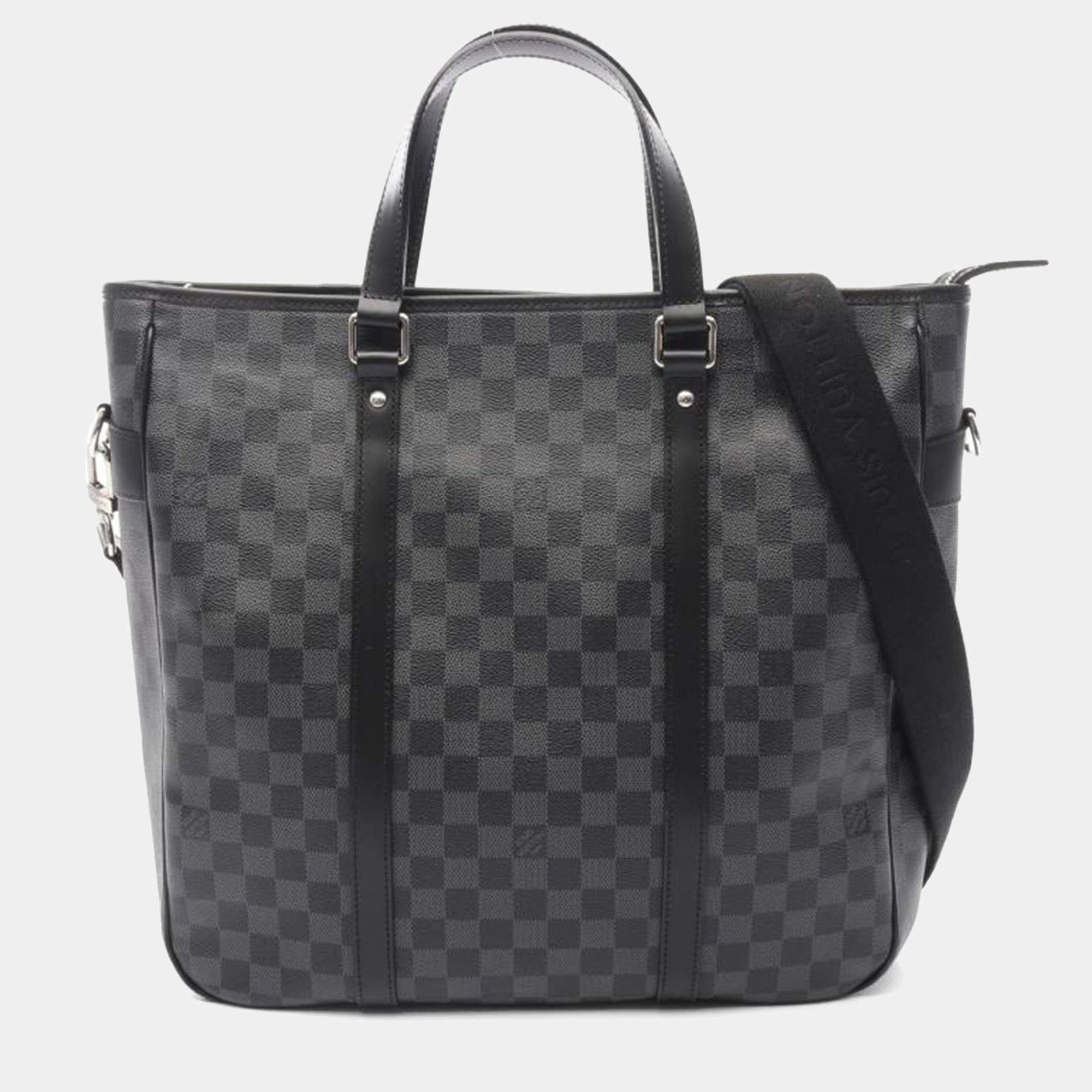 Pre Owned Louis Vuitton Tadao Black Damier Graphite Tote Bag