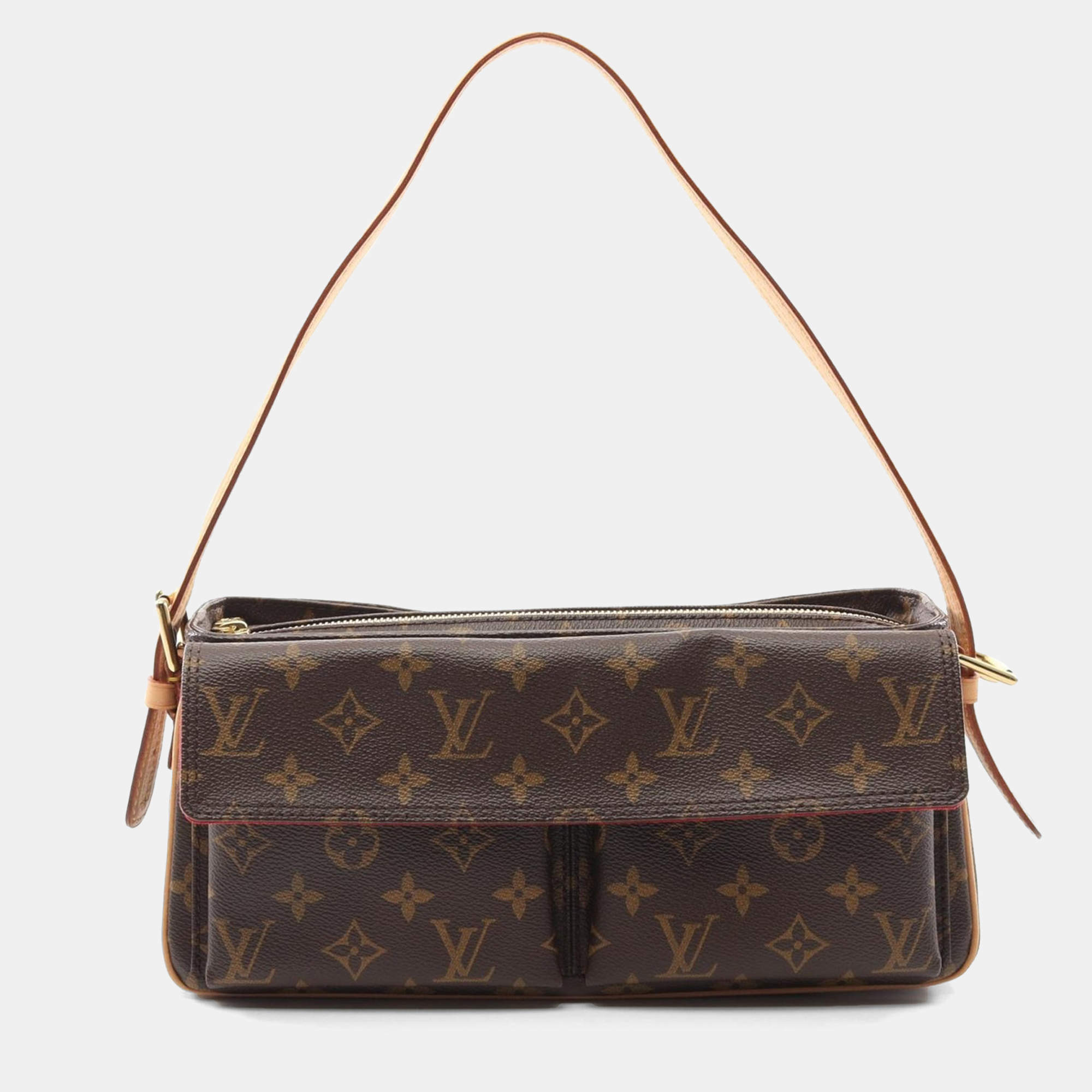 Pre Owned Louis Vuitton Vivacite MM Brown Monogram Leather Shoulder Bag 