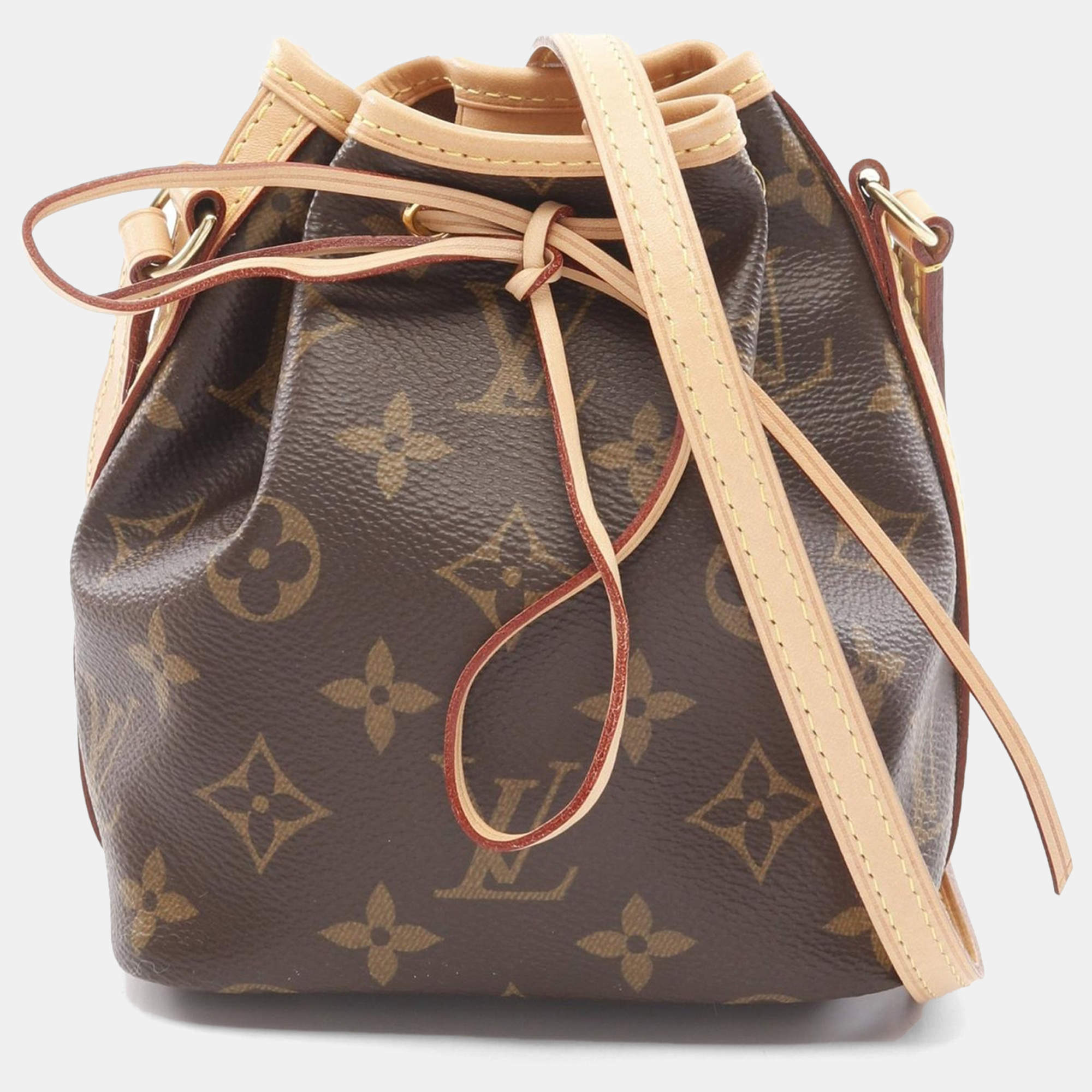Pre Owned Louis Vuitton Nano Noe Brown Monogram Drawstring Bag 