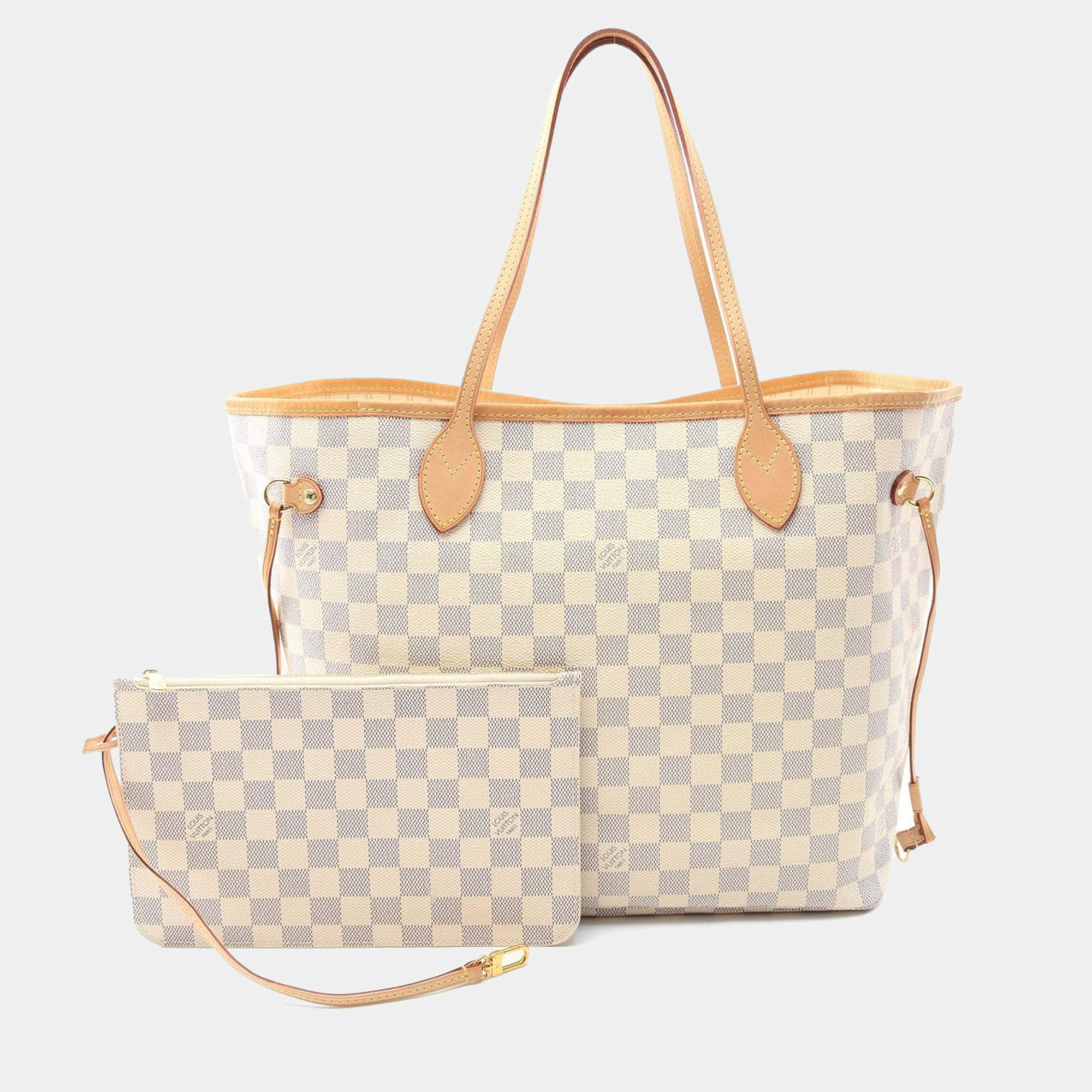 Pre Owned Louis Vuitton Neverfull MM White Damier Azur Canvas Tote Bag