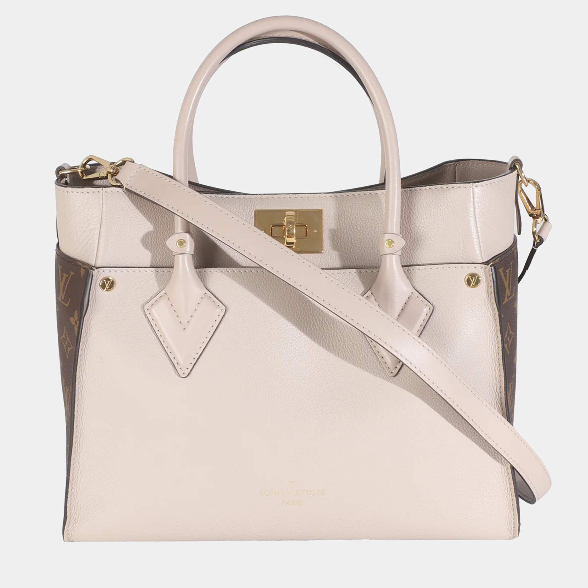 Pre Owned Louis Vuitton Greige Calfskin Monogram On My Side MM bag