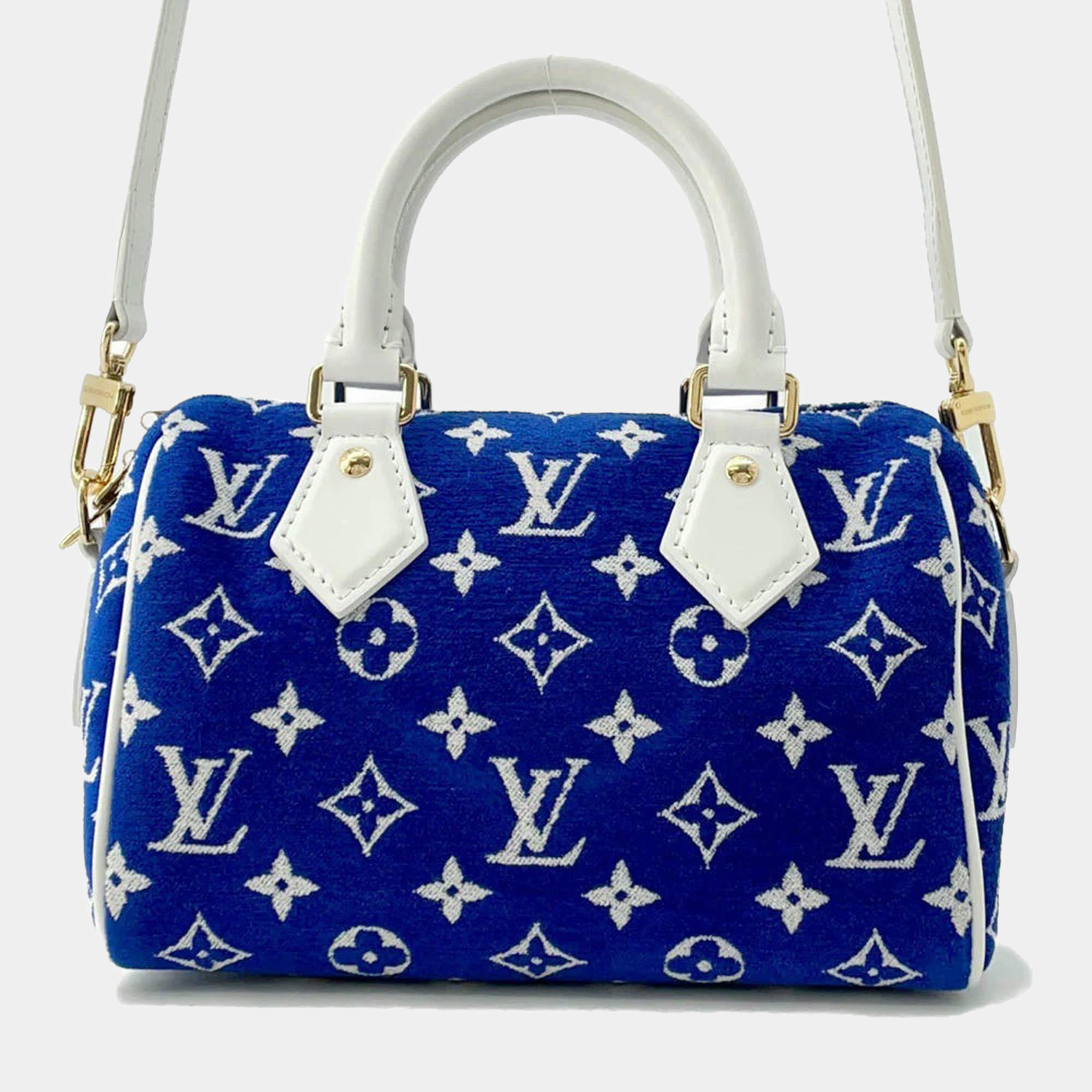 Louis Vuitton Blue/White Monogram Jacquard Velvet Speedy Bandouliere 20