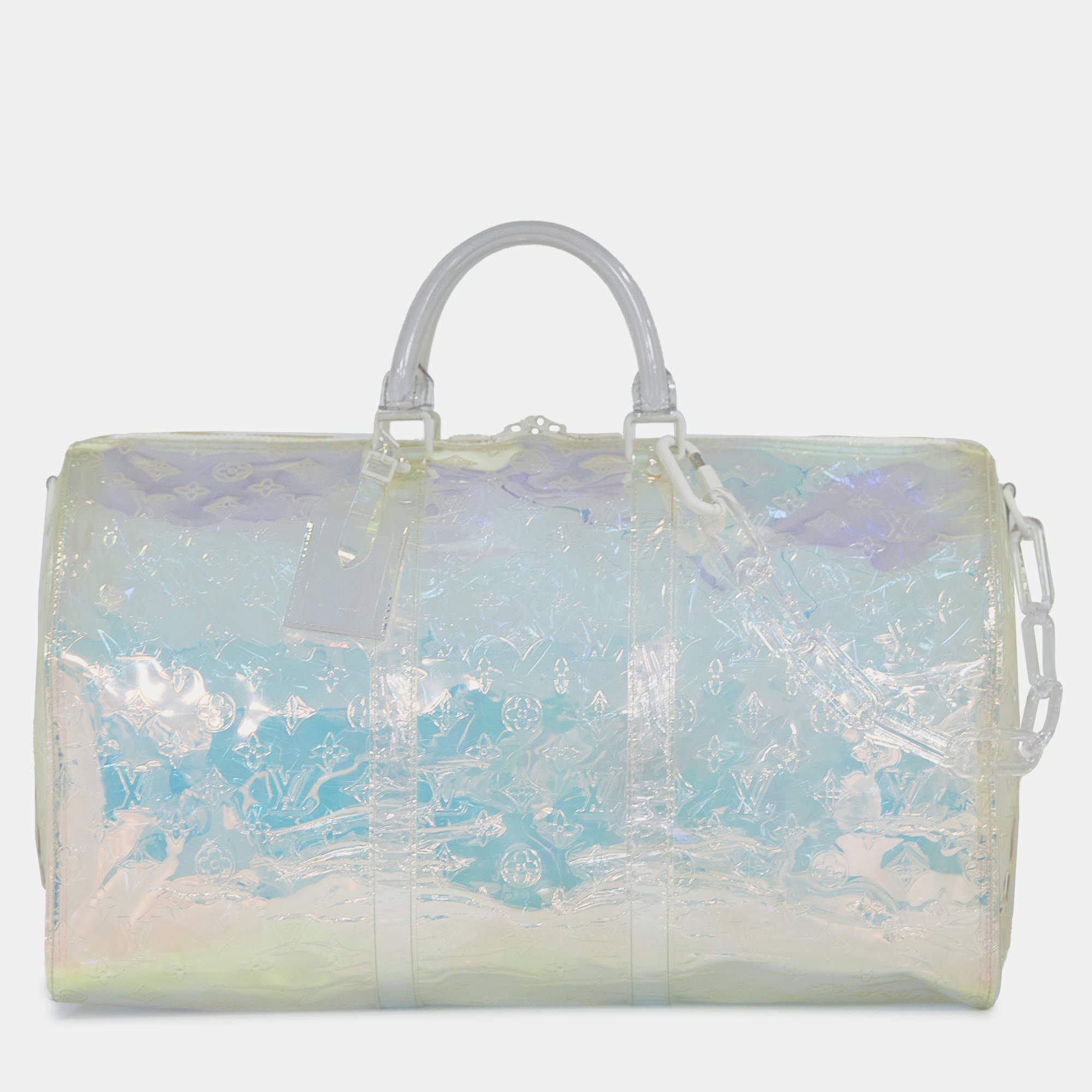 Louis Vuitton White Monogram Prism Keepall Bandouliere 50