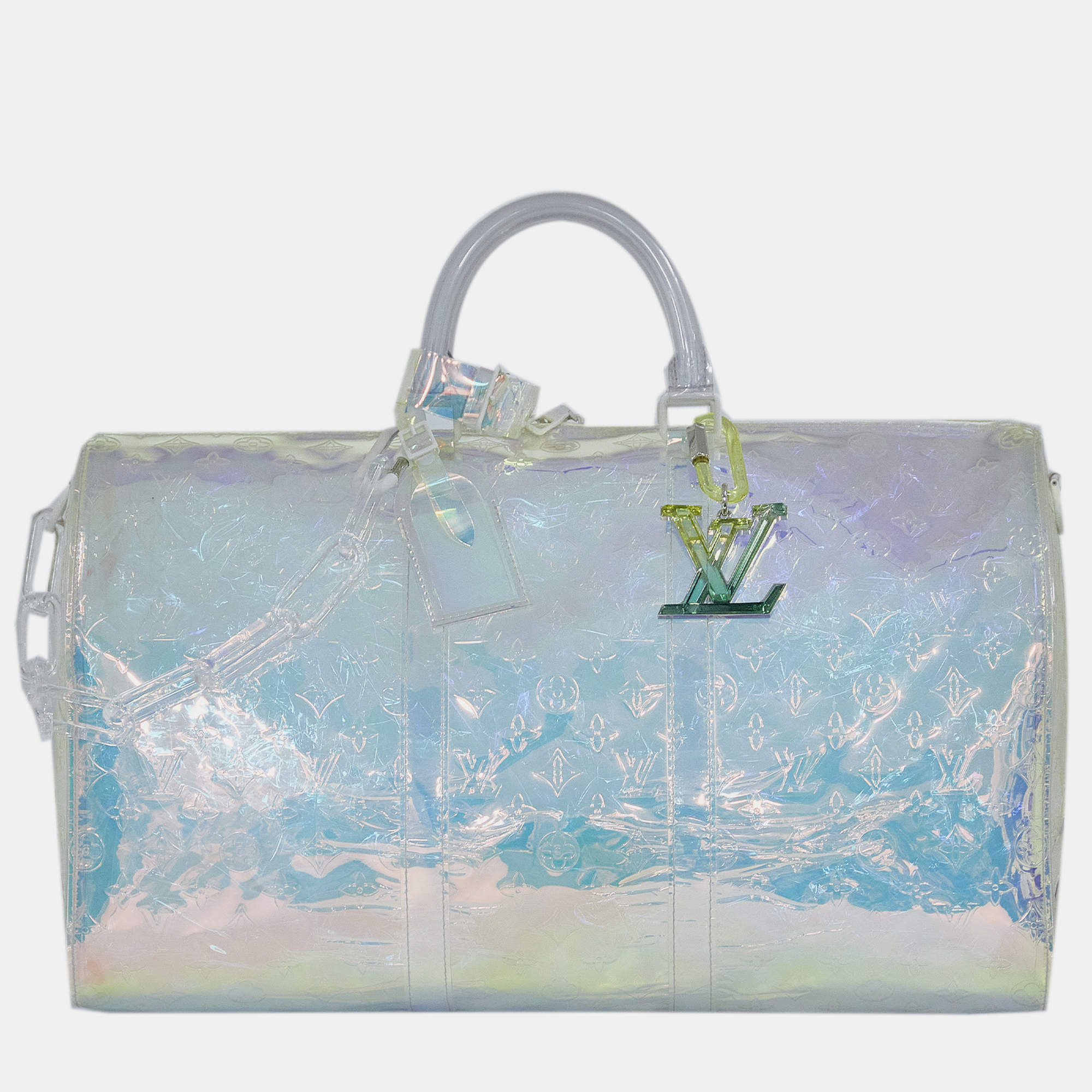 Louis Vuitton White Monogram Prism Keepall Bandouliere 50