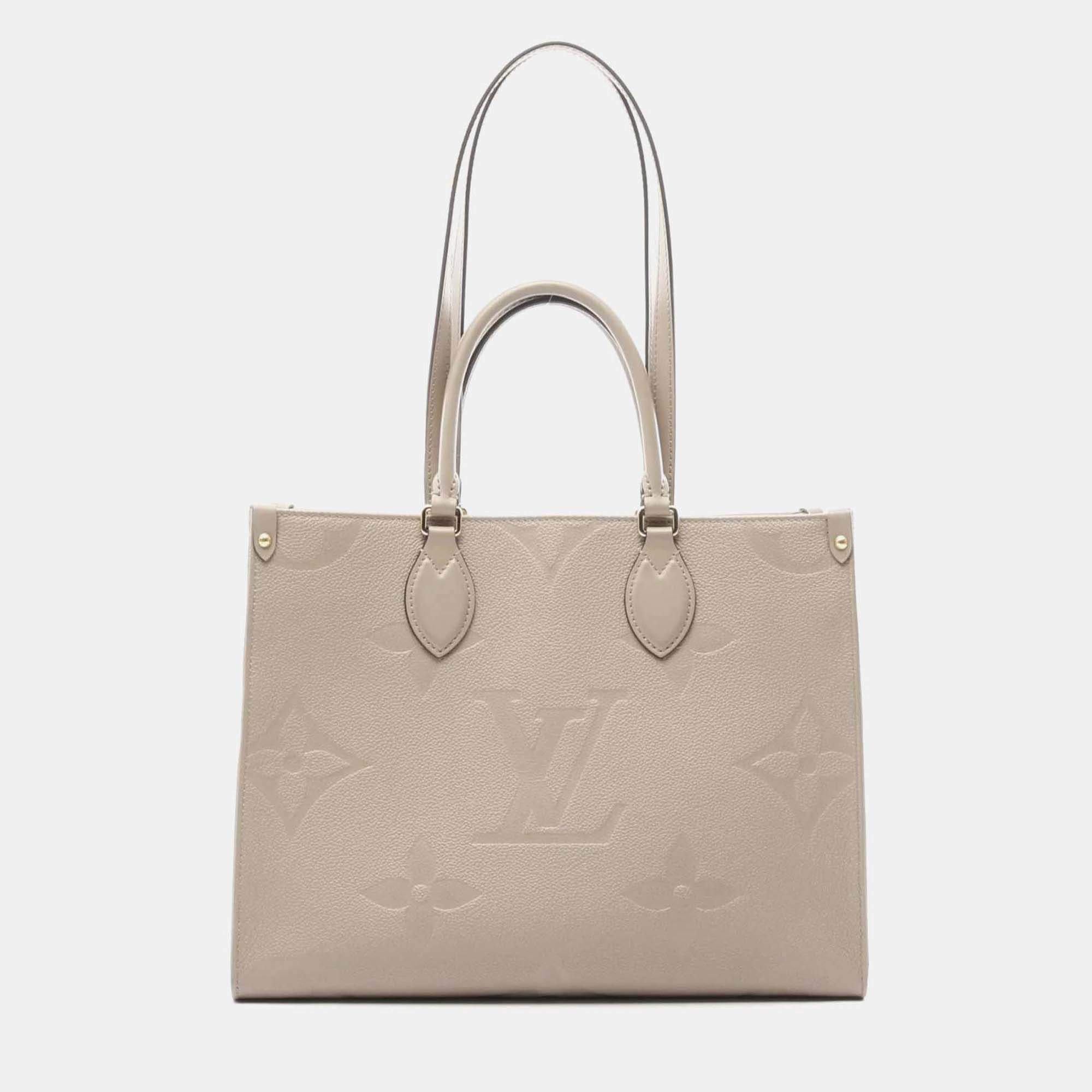 Louis Vuitton Onthego MM Beige Monogram Empreinte Leather Tote Bag