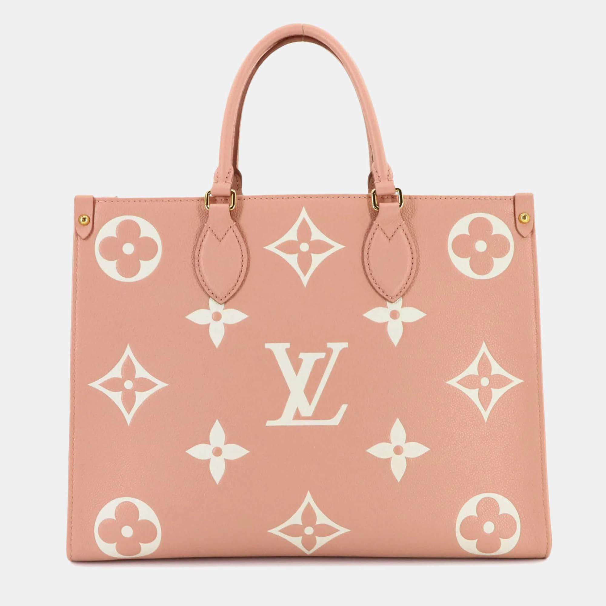 Louis Vuitton Onthego MM Rose Trianon Creme Monogram Empreinte Tote Bag 