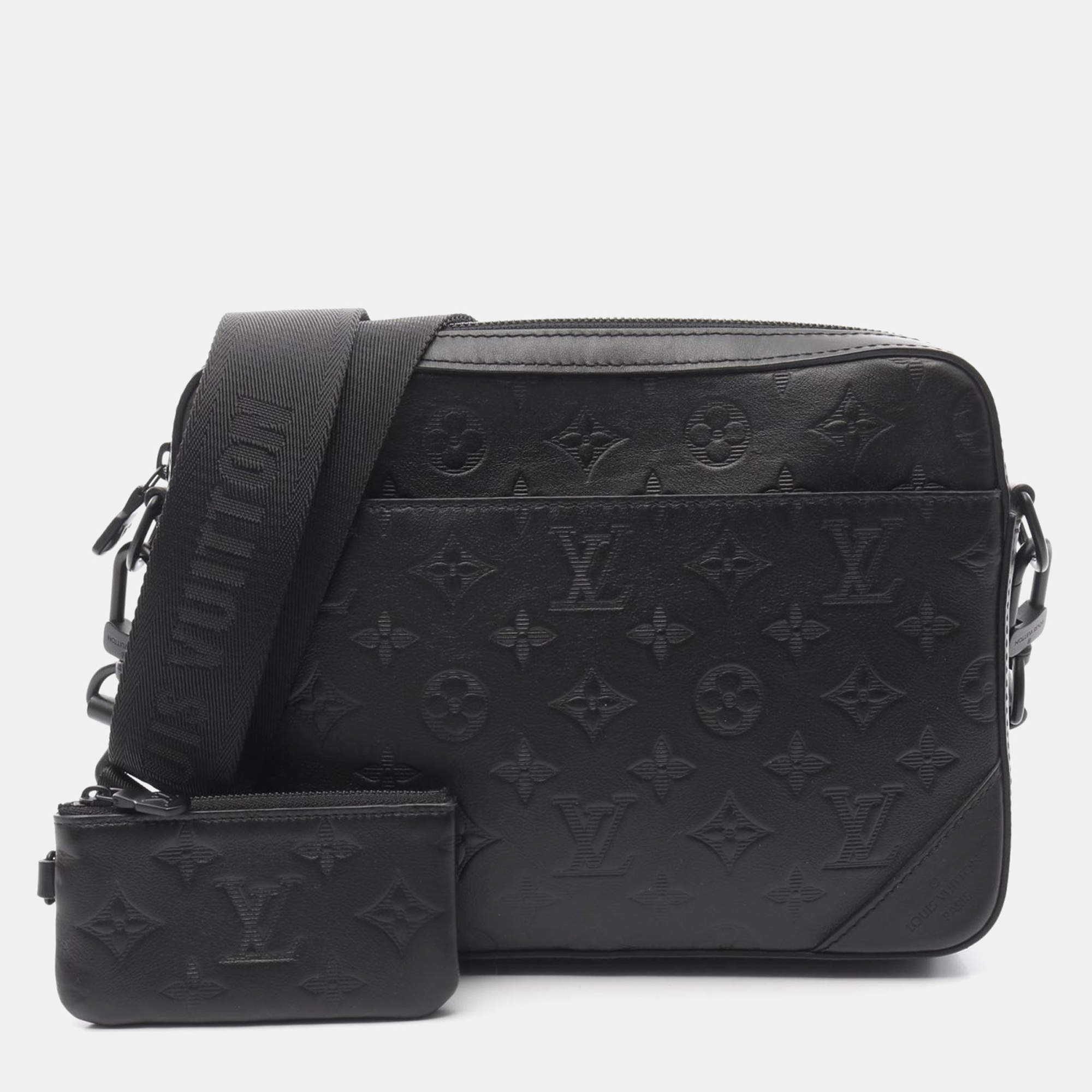 Louis Vuitton Duo Messenger Black Monogram Shadow Leather Crossbody Bag