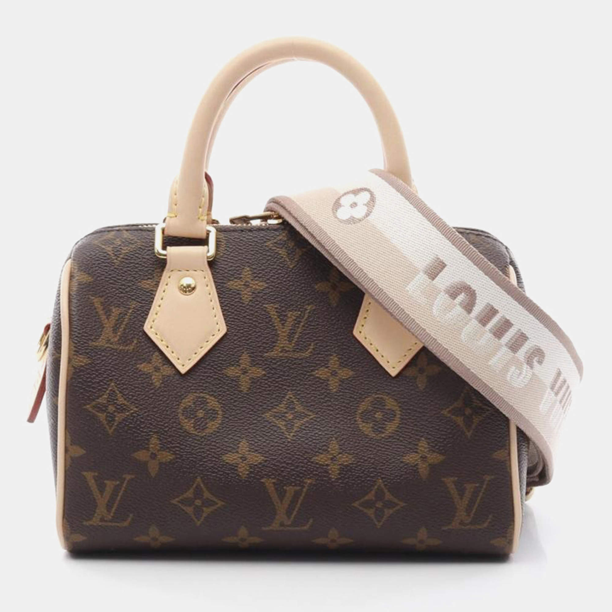 Louis Vuitton Speedy Bandouliere 20 Beige Monogram Canvas Top Handle Bag