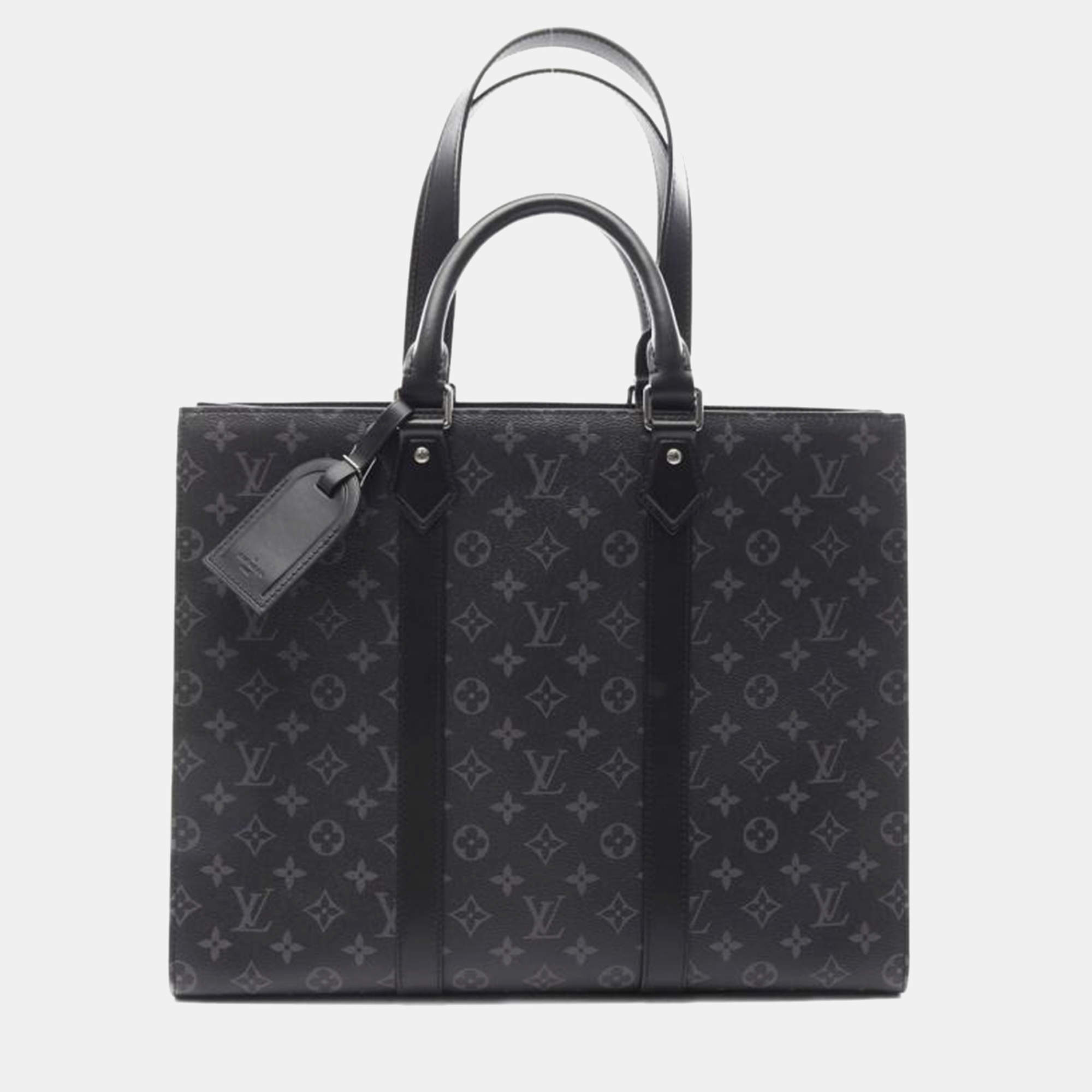 Pre Owned Louis Vuitton Sac Plat 24H Black Monogram Eclipse Canvas Tote Bag