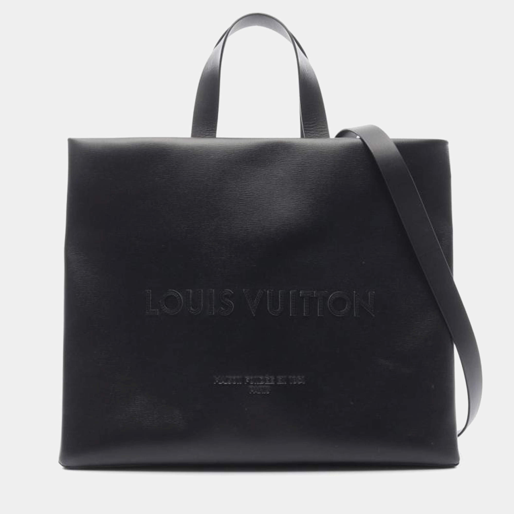Louis Vuitton Shopper Tote MM Black Leather Tote Bag