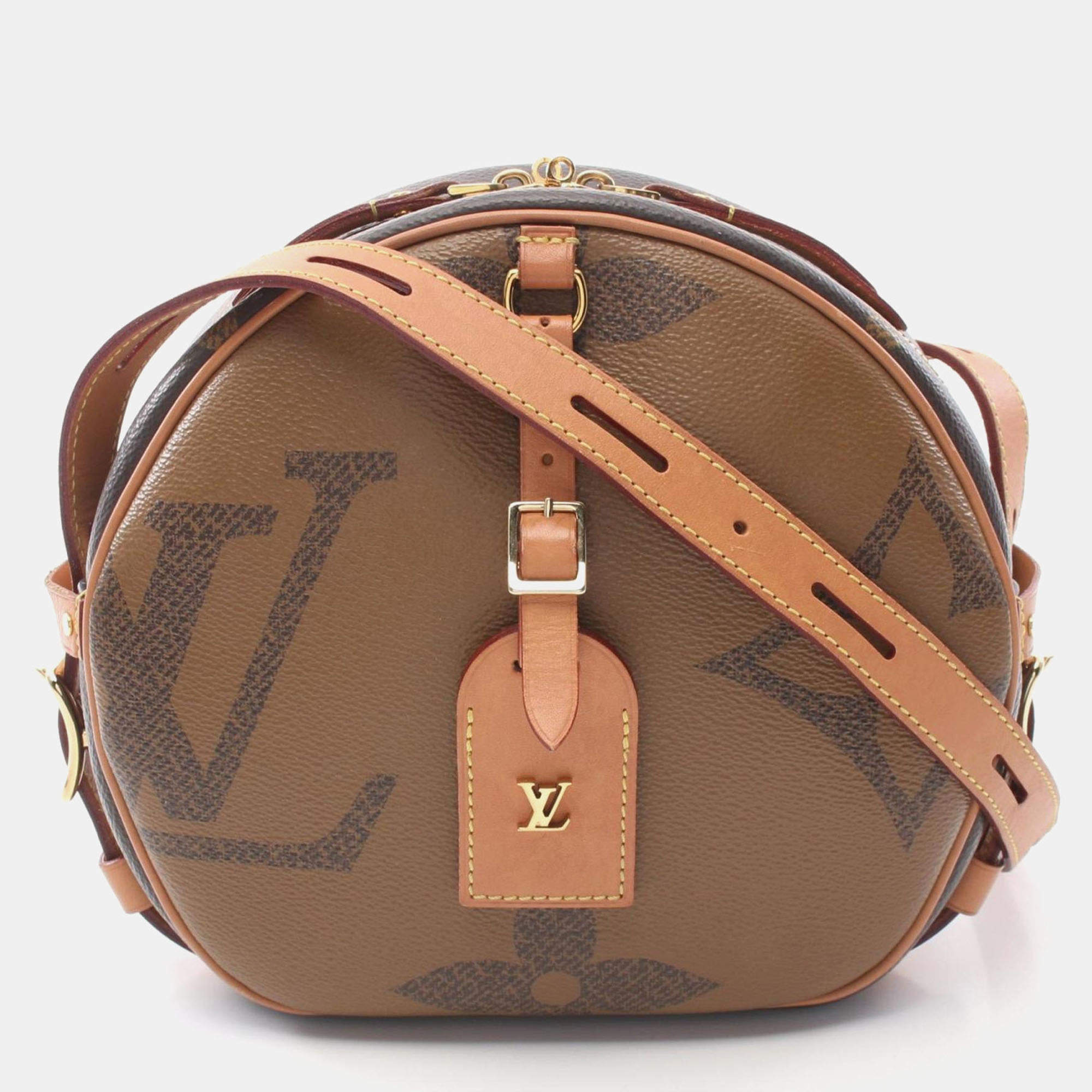 Pre Owned Louis Vuitton Boite Chapeau Souple Brown Coated Canvas Leather Shoulder Bag