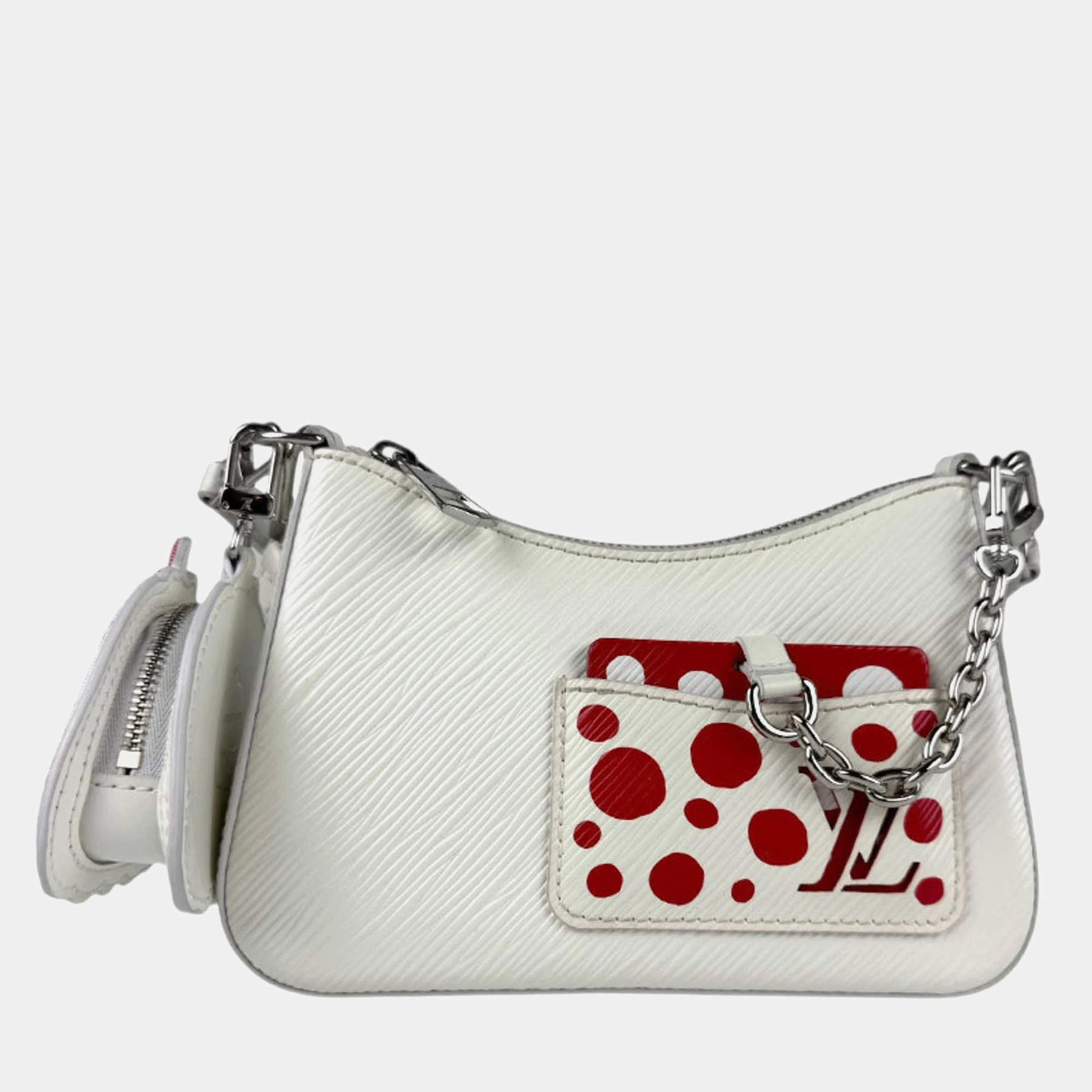 Pre Owned Louis Vuitton Marellini White Red Epi Leather Shoulder Bag