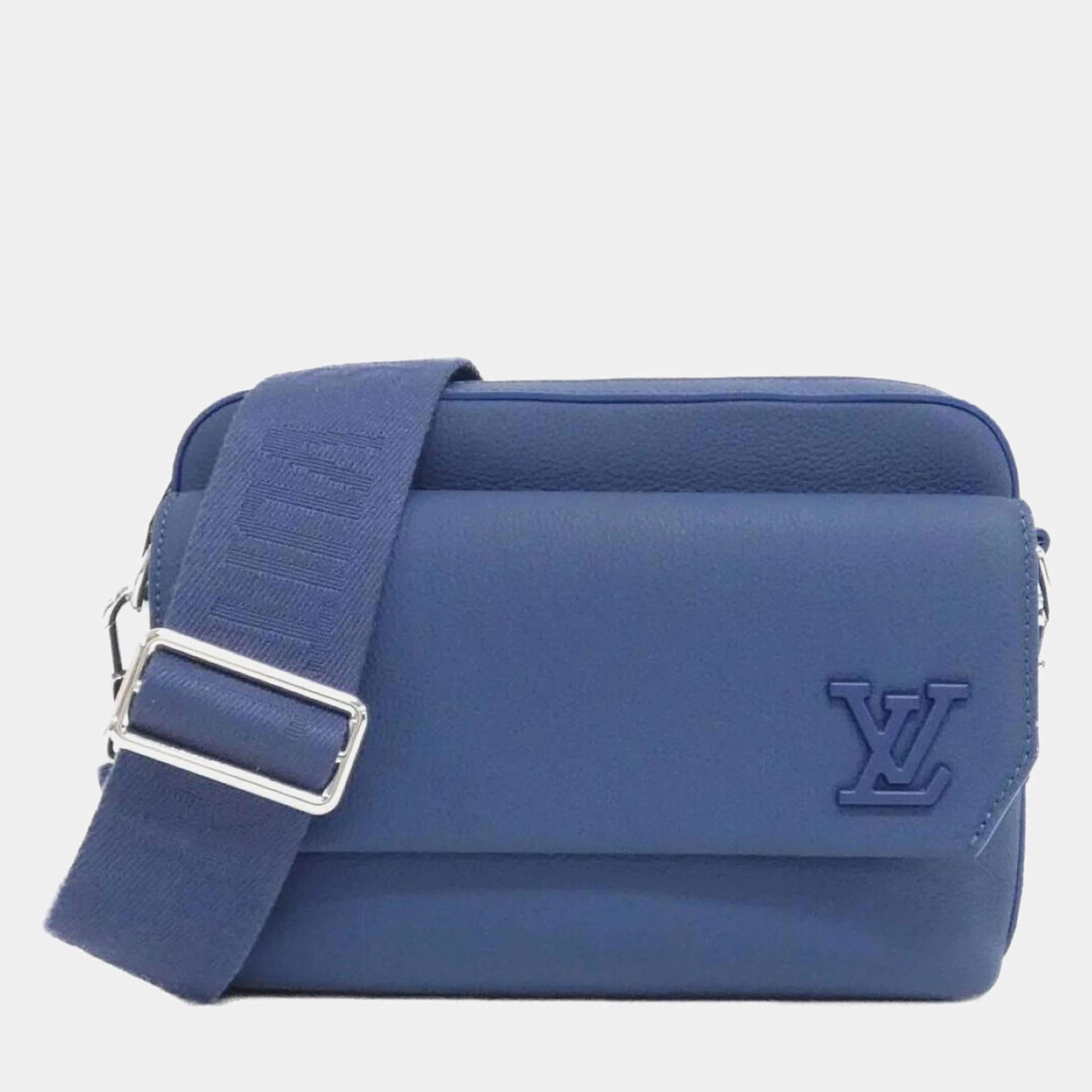  Louis Vuitton LV Aerogram Fastline Blue Leather Messenger Shoulder Bag