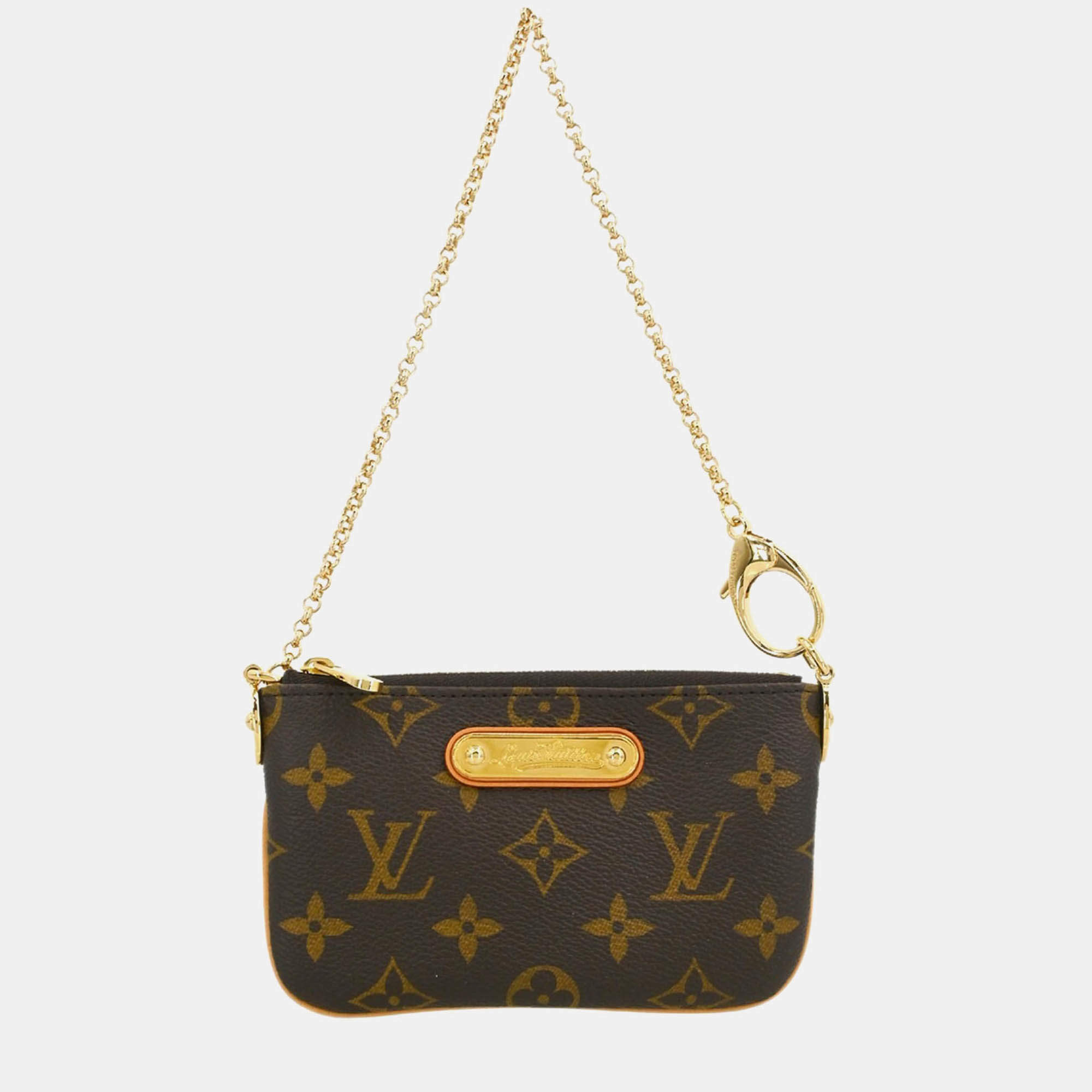 Pre Owned Louis Vuitton Pochette Milla PM Brown Monogram Canvas Clutch Bag