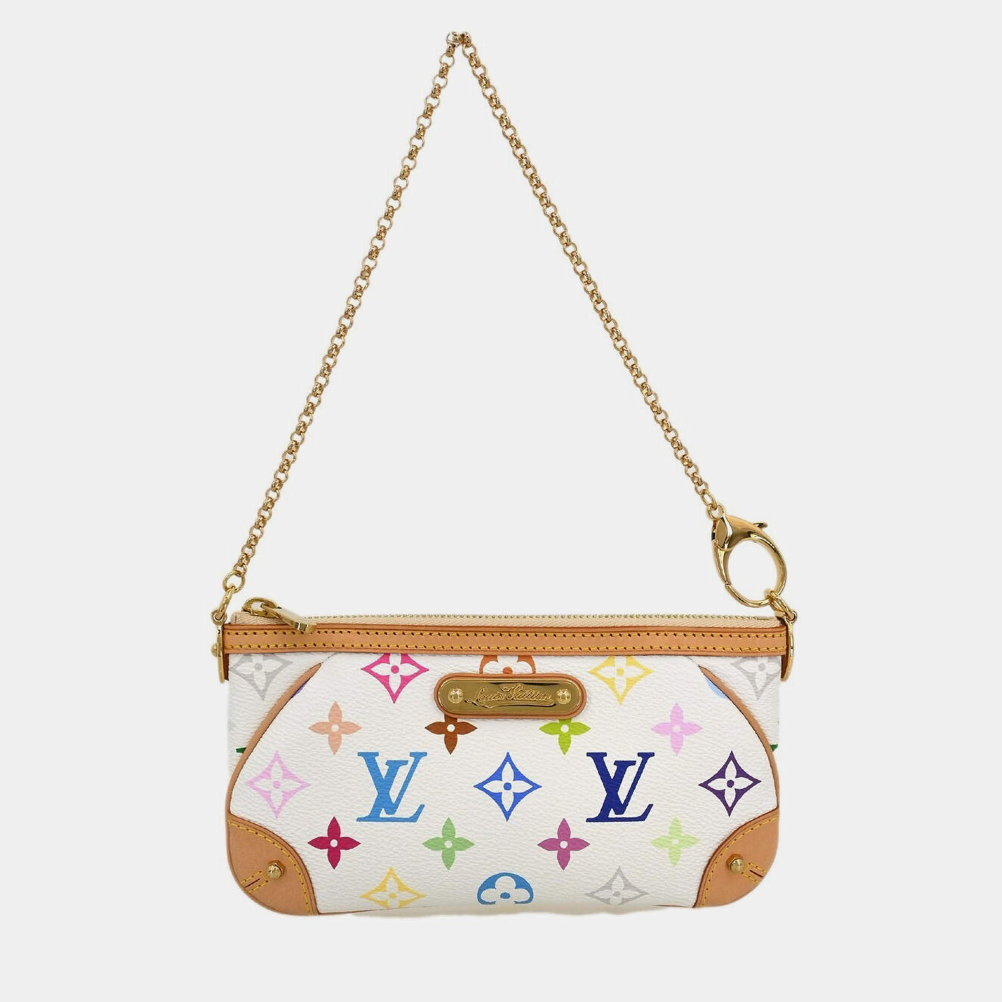 Pre Owned Louis Vuitton Pochette Milla White Multicolor Bag