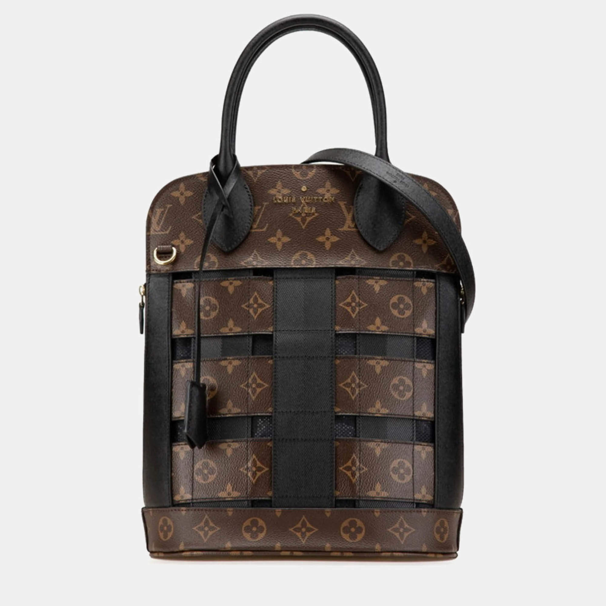Louis Vuitton Tressage Brown Black PVC Leather Tote Shoulder Bag