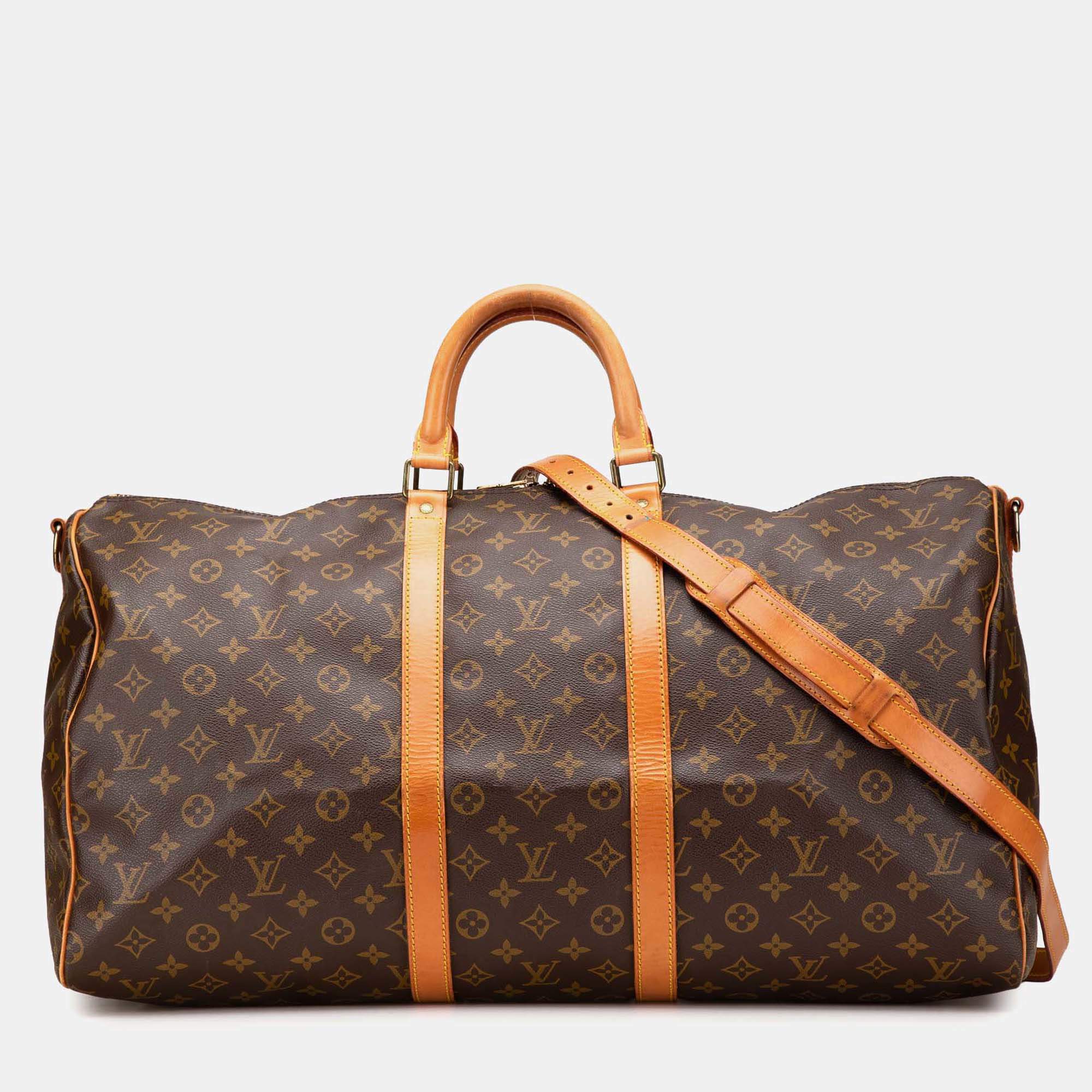 Louis Vuitton Brown Monogram Keepall Bandouliere 55
