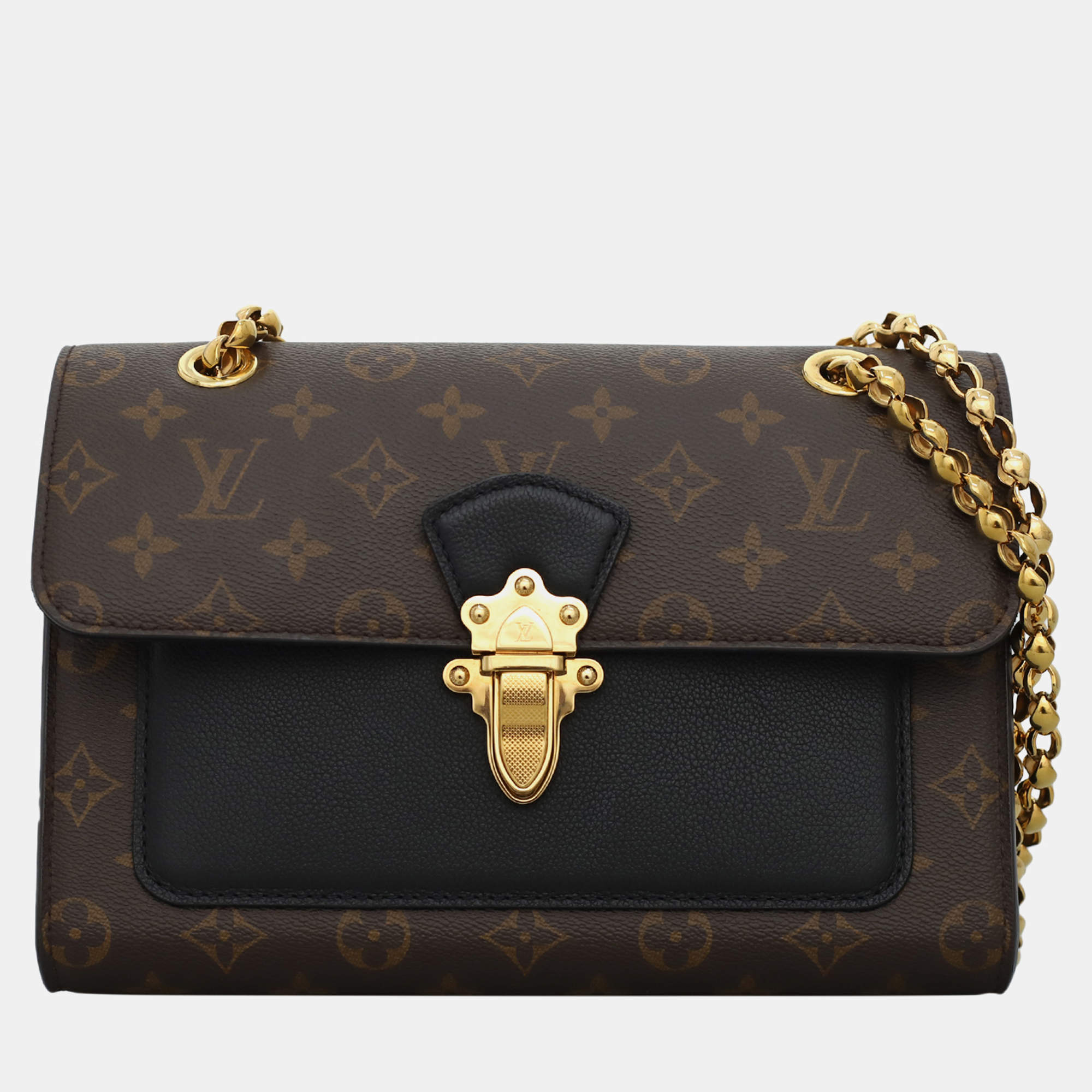 Louis Vuitton Victoire Black Brown Monogram Chain Bag