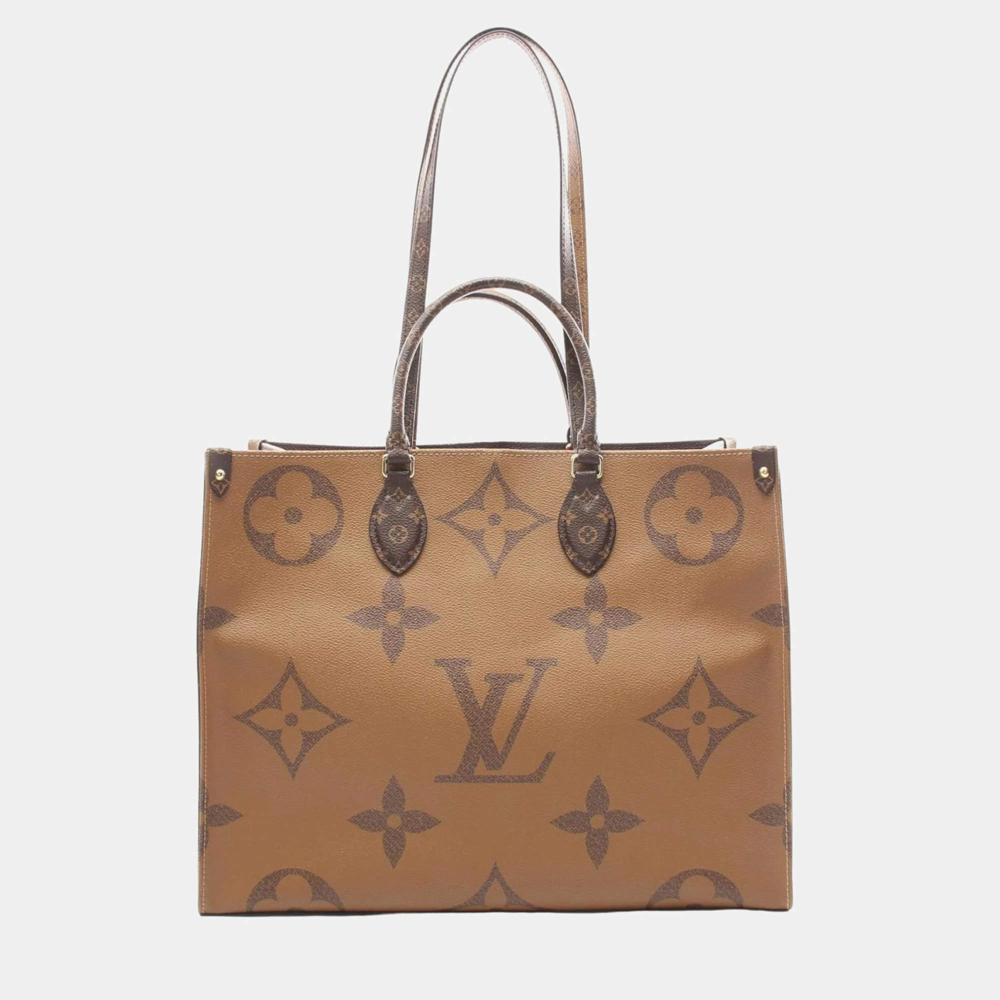 Pre Owned Louis Vuitton OnTheGo GM Brown Beige Monogram Giant Canvas Tote Bag