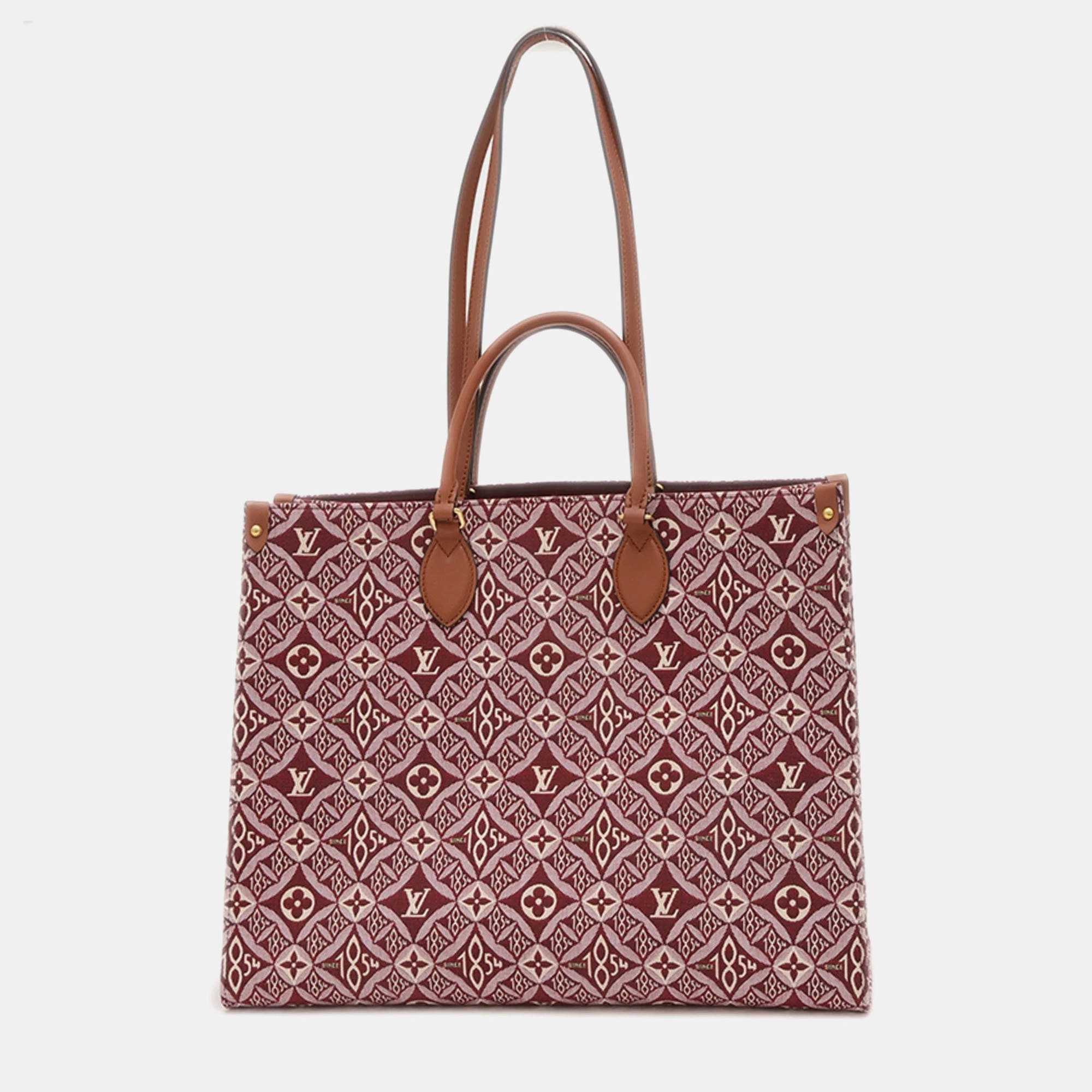 Louis Vuitton Monogram Jacquard On The Go Gm Tote Bag Bordeaux Pink