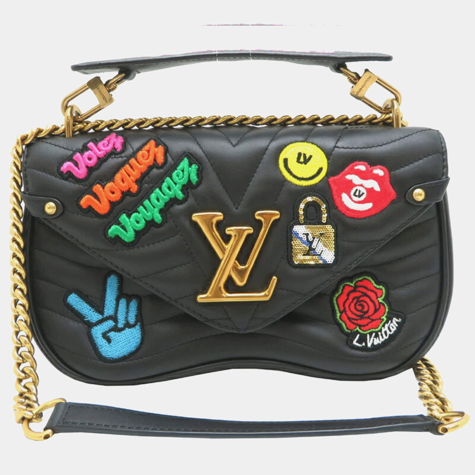Louis Vuitton New Wave Chain Bag Mm Shoulder Leather Black