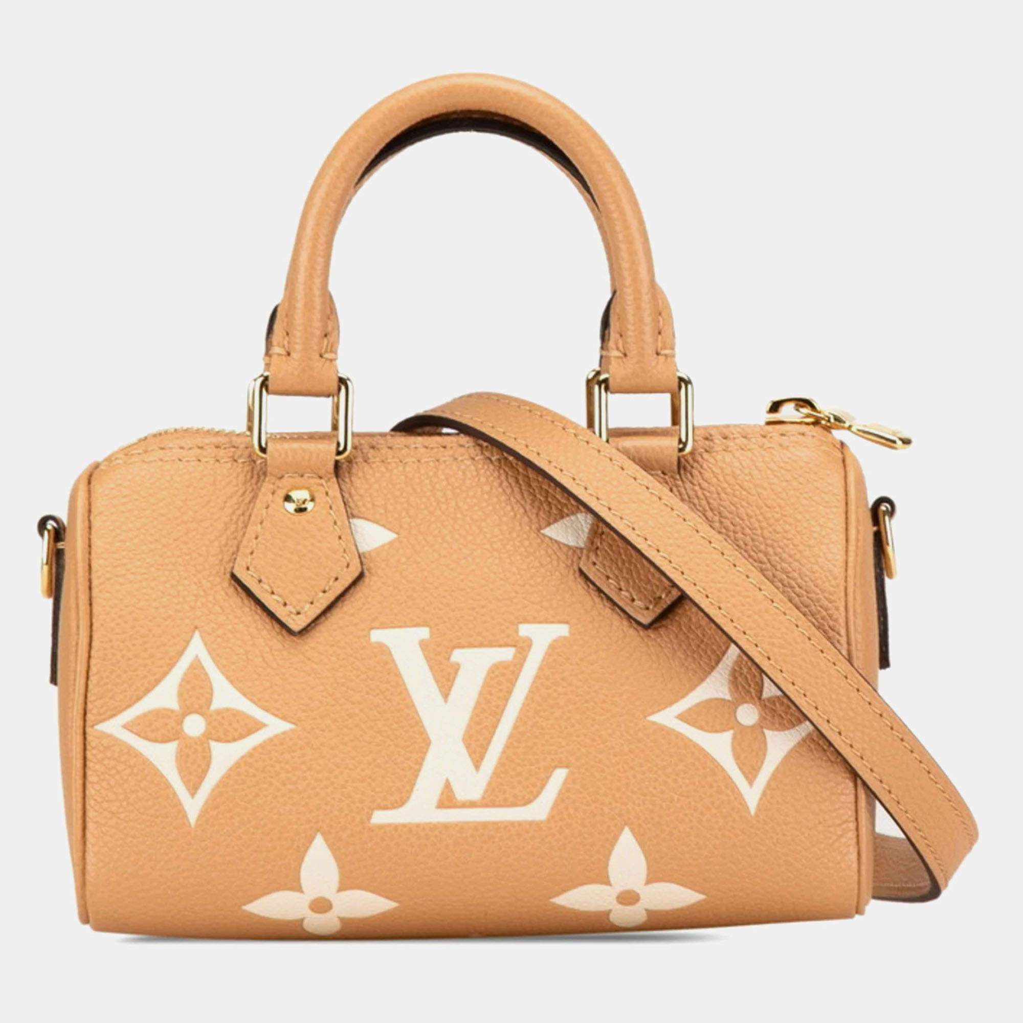 Louis Vuitton Monogram Empreinte Nano Speedy Mini Handbag Shoulder Bag Arizona Beige Leather