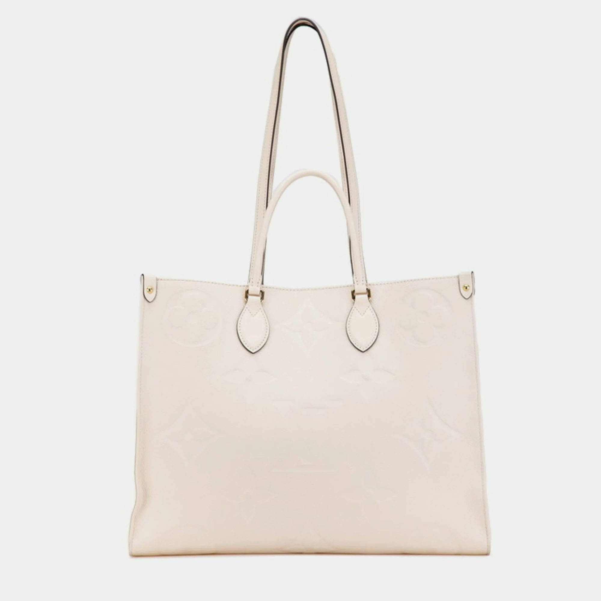 Pre Owned Louis Vuitton OnTheGo GM White Leather Monogram Empreinte Giant Shoulder Bag