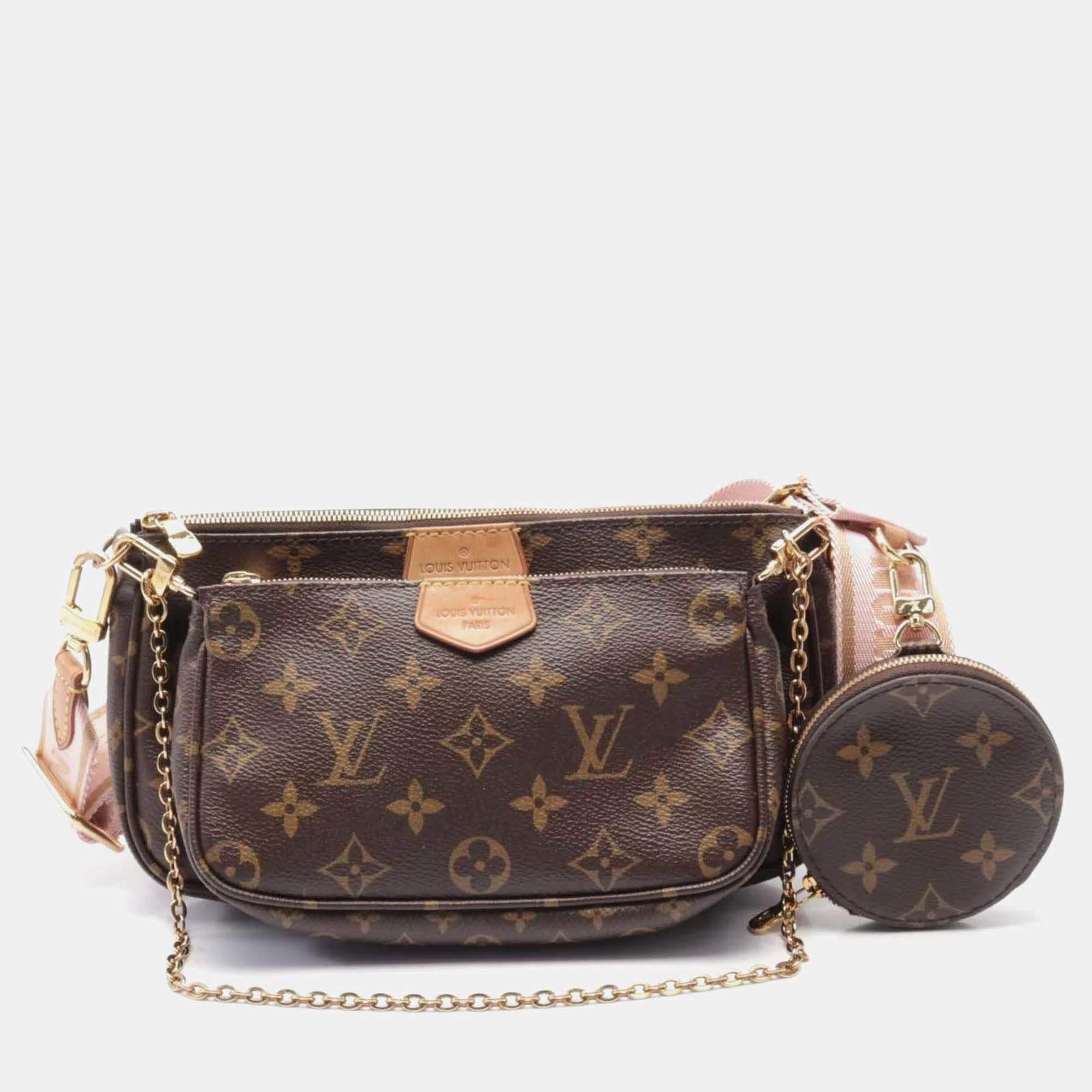 Louis Vuitton Multi Pochette Accessoires Shoulder Bag Coated Canvas Leather Monogram Brown Pink