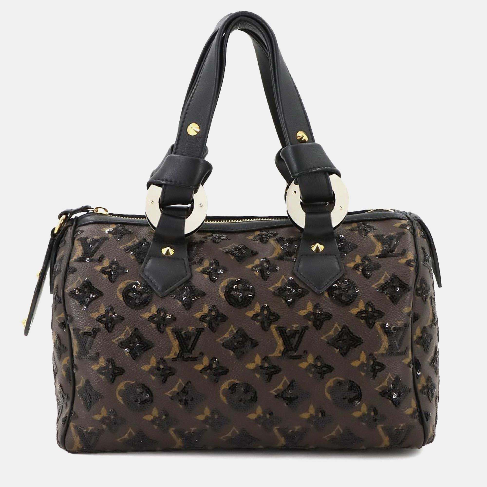 Louis Vuitton Monogram Eclipse Speedy 30 Handbag Brown Black Sequins