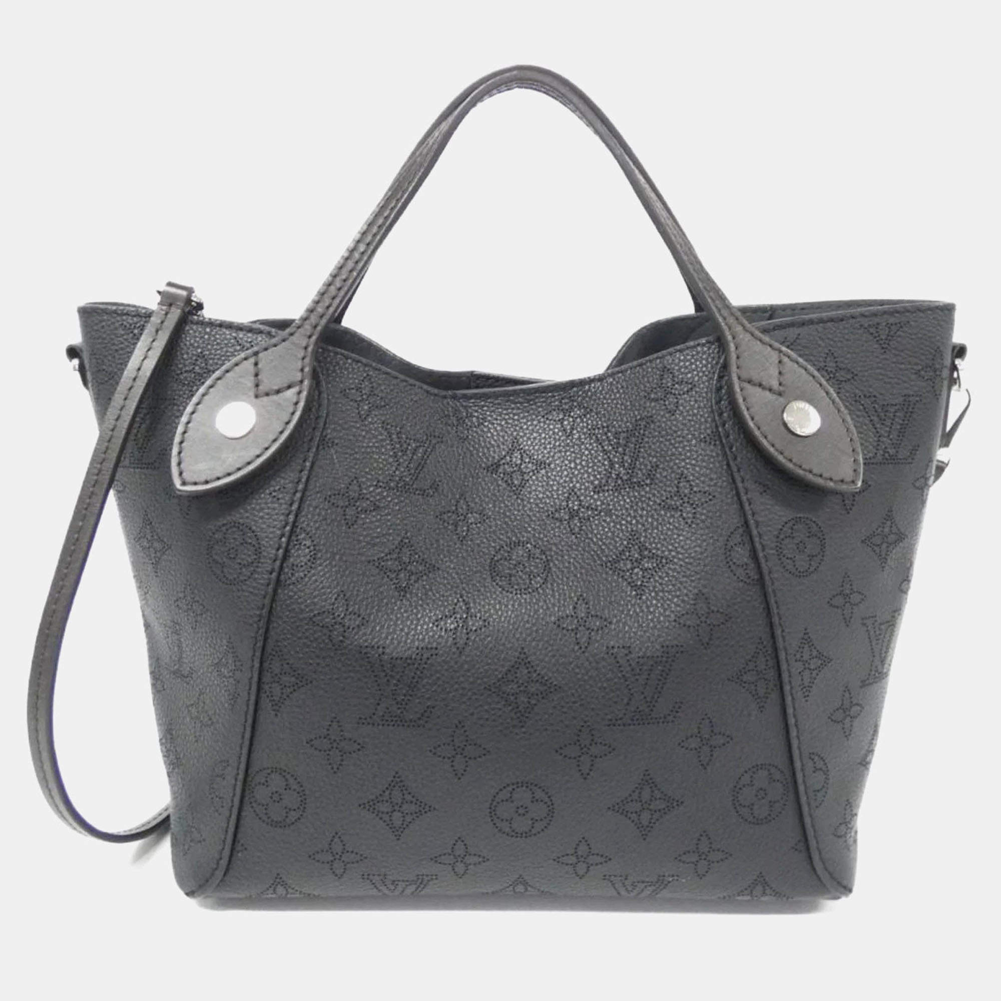 Pre Owned Louis Vuitton Hina PM Black Mahina Leather Tote Bag