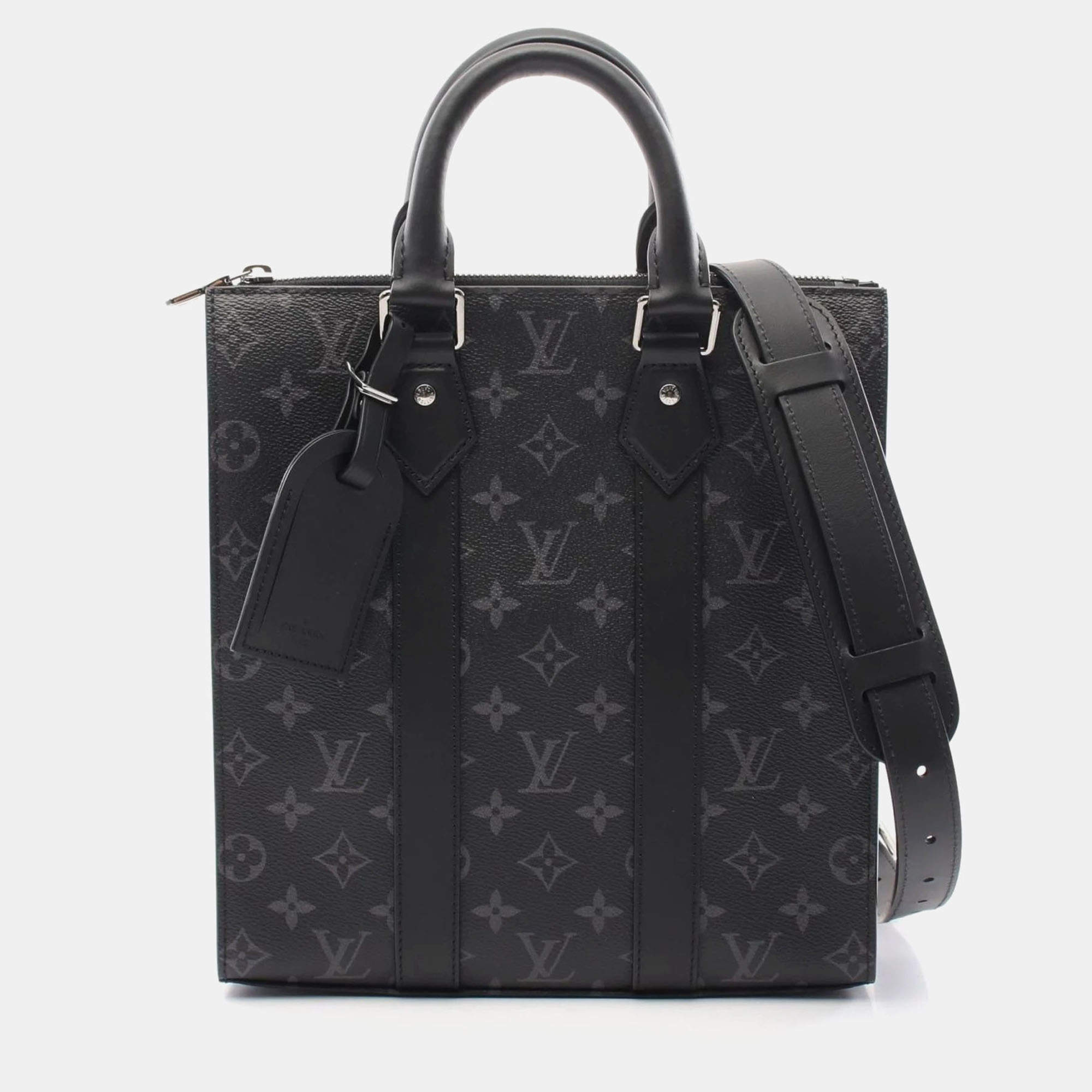 Louis Vuitton Sac Plat Monogram Eclipse Coated Canvas Leather Tote Bag