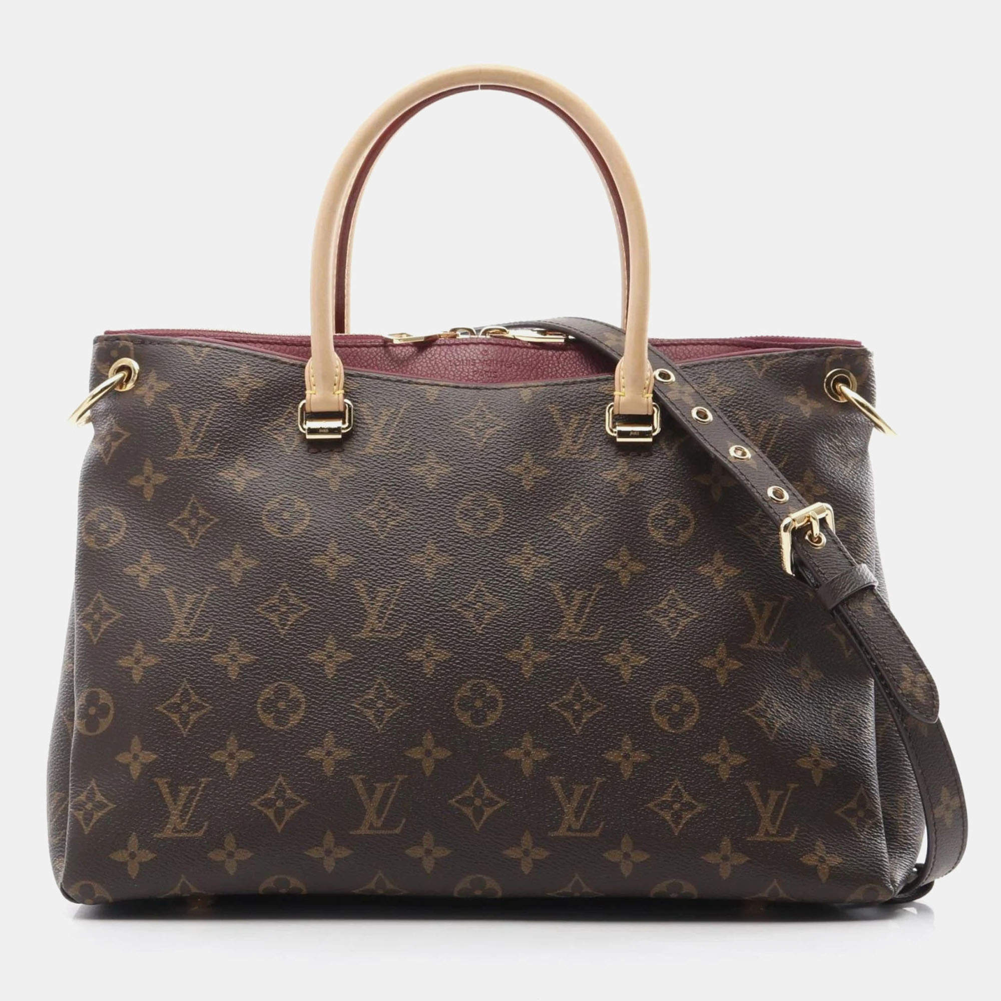 Louis Vuitton Pallas Monogram Aurore Brown Bordeaux Coated Canvas Leather Handbag 