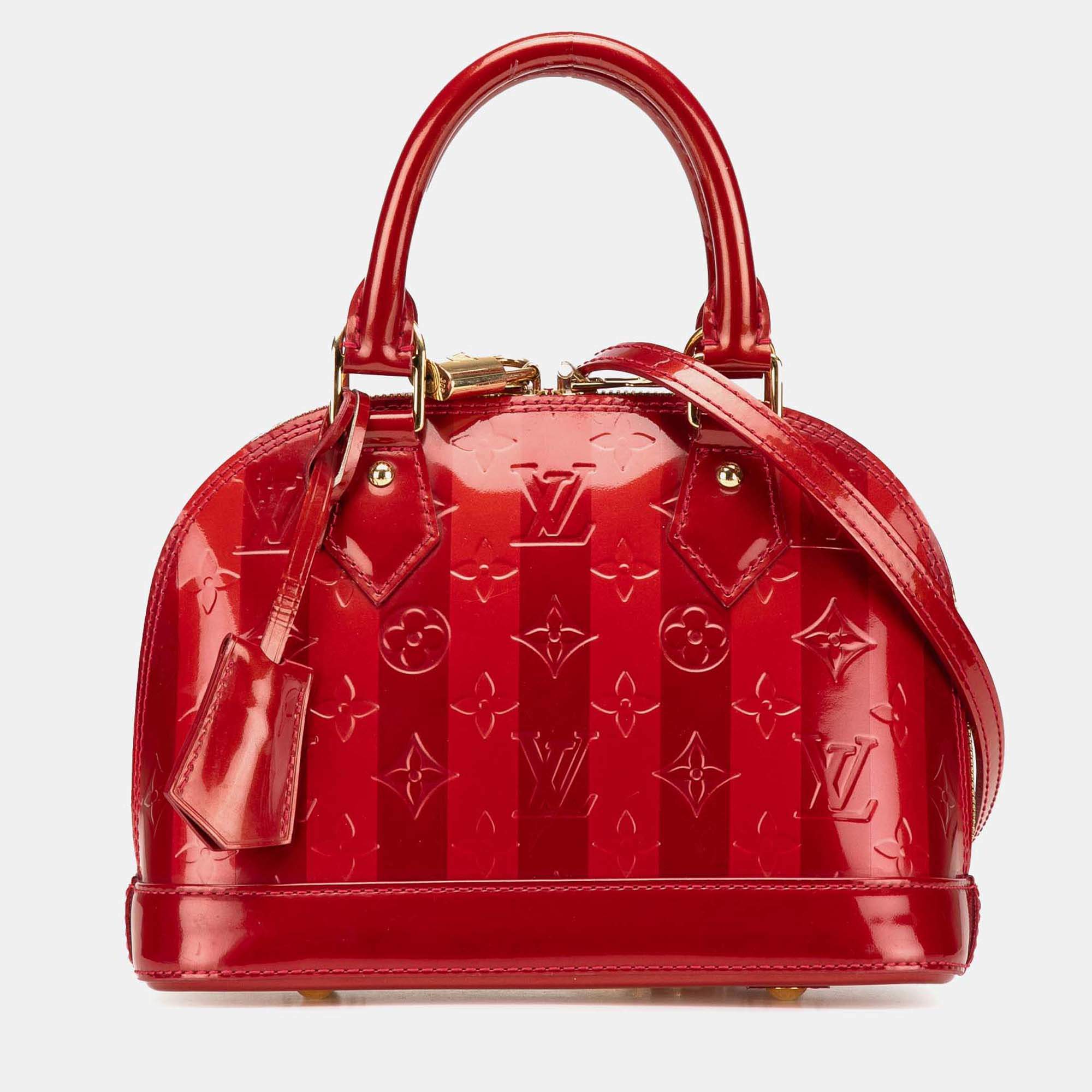 Pre Owned Louis Vuitton Red Monogram Vernis Rayures Alma BB Bag