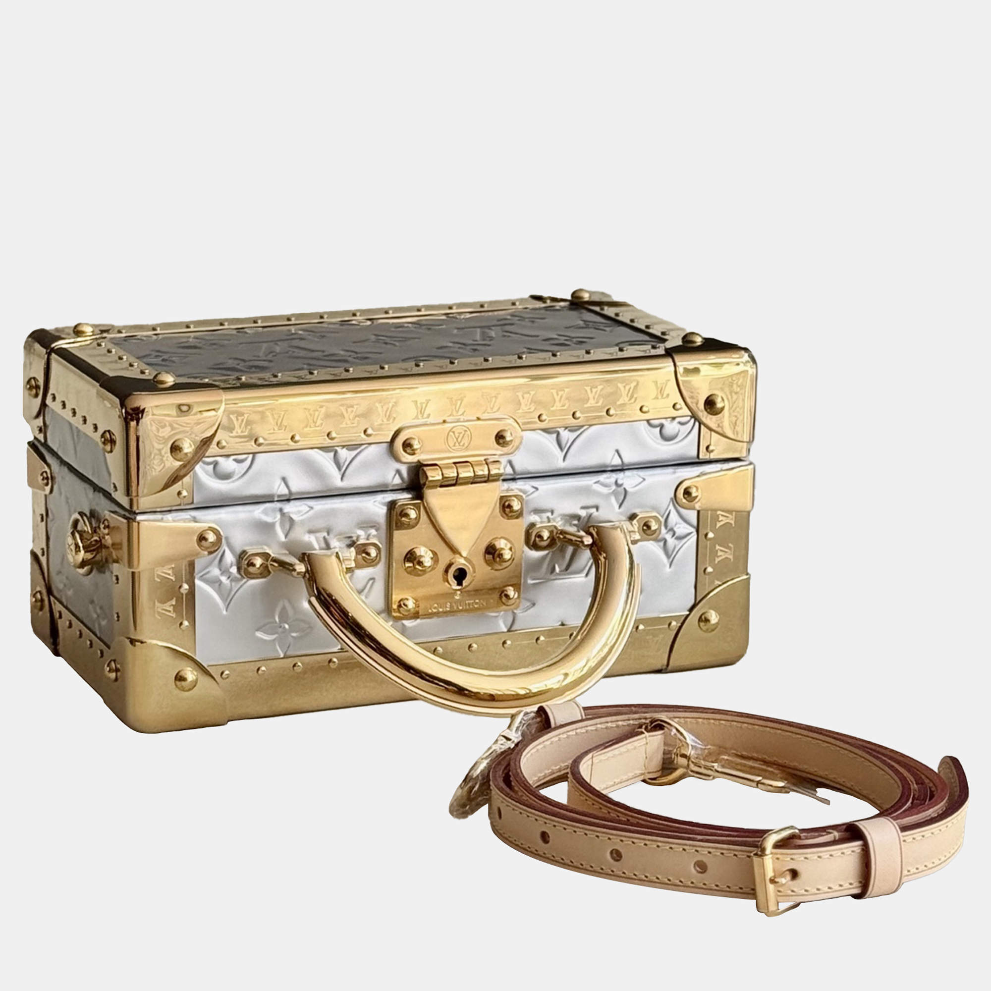 Pre Owned Louis Vuitton Valisette Tresor Sea Gold Sunset White Mini Hard Trunk Runway Piece