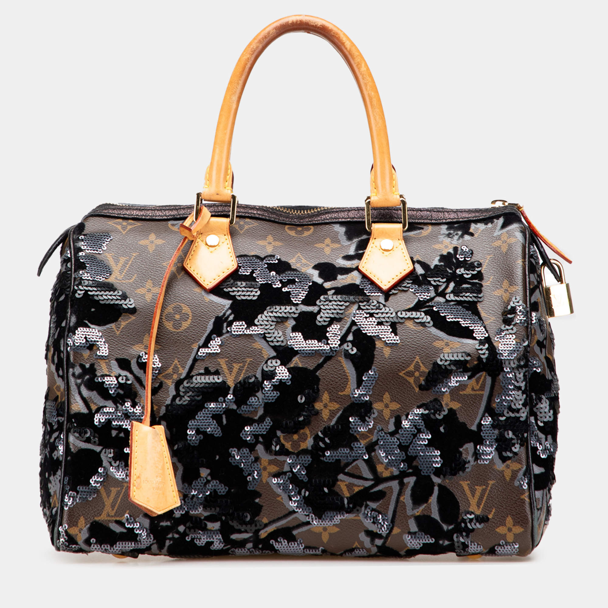 Pre Owned Louis Vuitton Brown Monogram Fleur De Jais Sequins Speedy 30