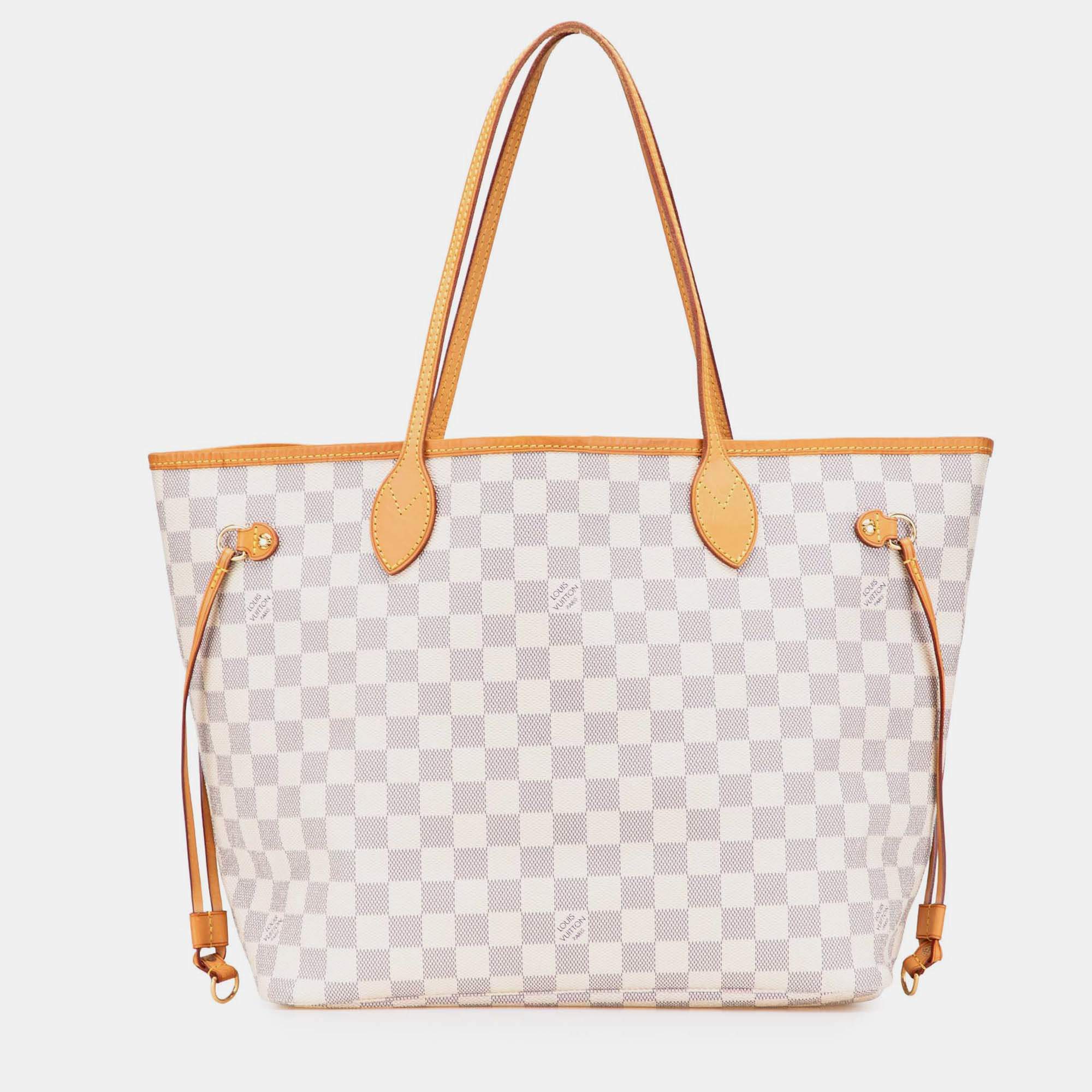 Pre Owned Louis Vuitton Grey White Damier Azur Neverfull MM