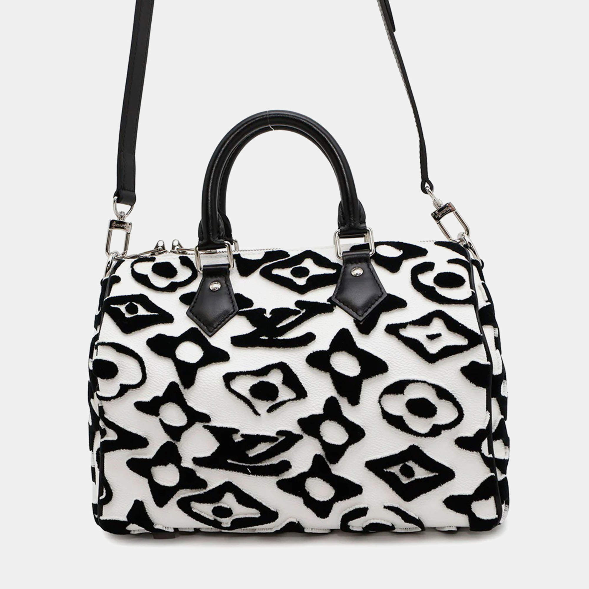 Pre Owned Louis Vuitton Speedy Bandouliere 25 White Noir Urs Fischer Monogram Canvas Boston Bag