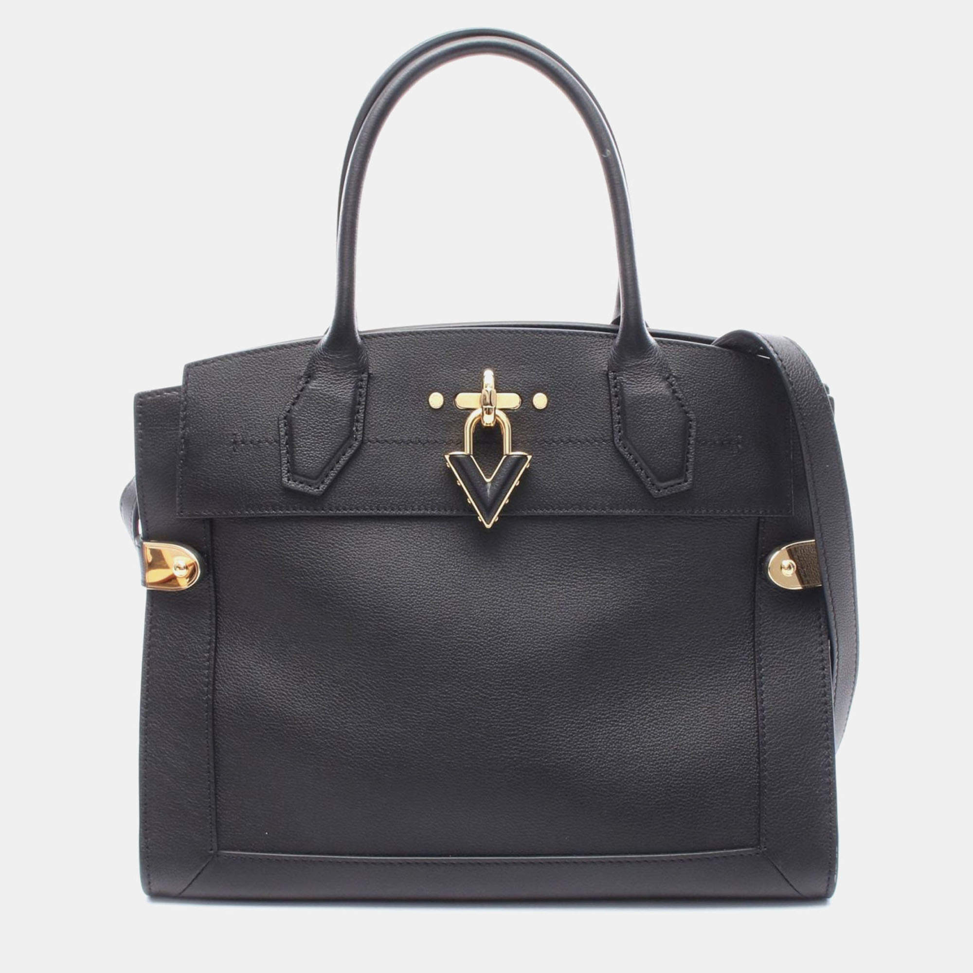 Pre Owned Louis Vuitton Steamer MM Black Leather Shoulder Bag