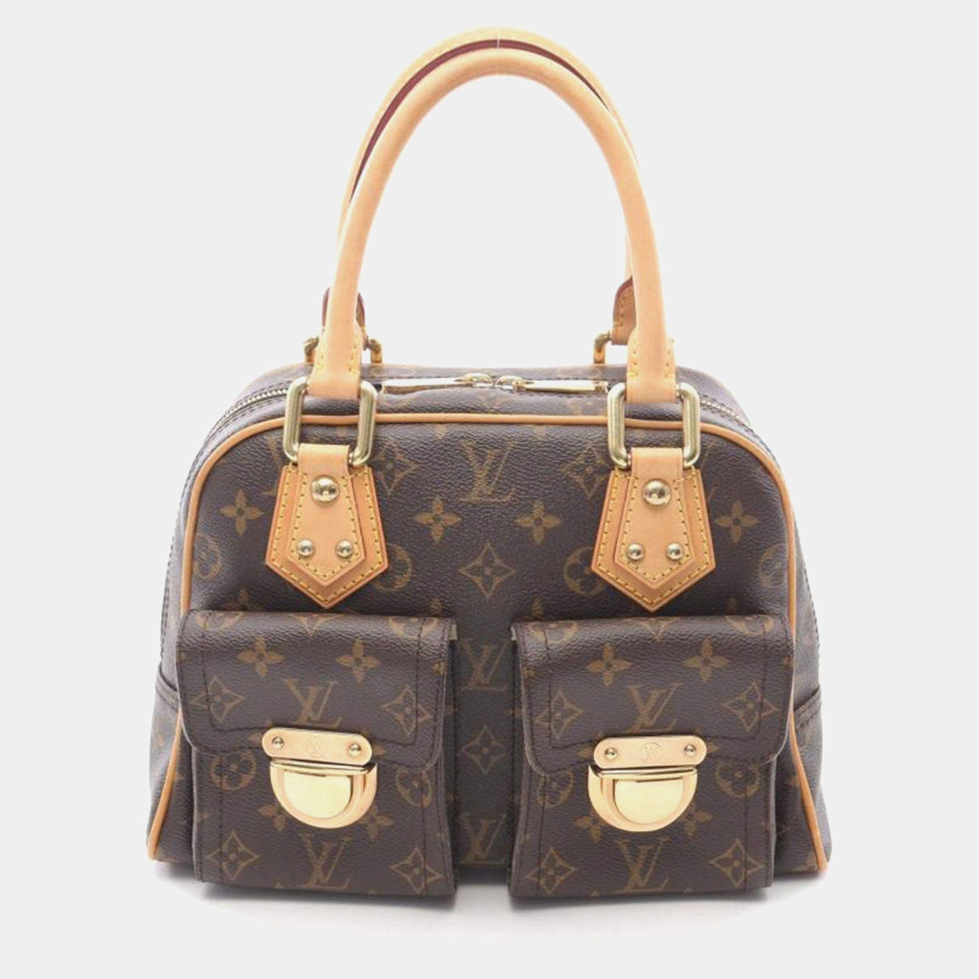 Pre Owned Louis Vuitton Manhattan PM Brown Monogram Canvas Handbag