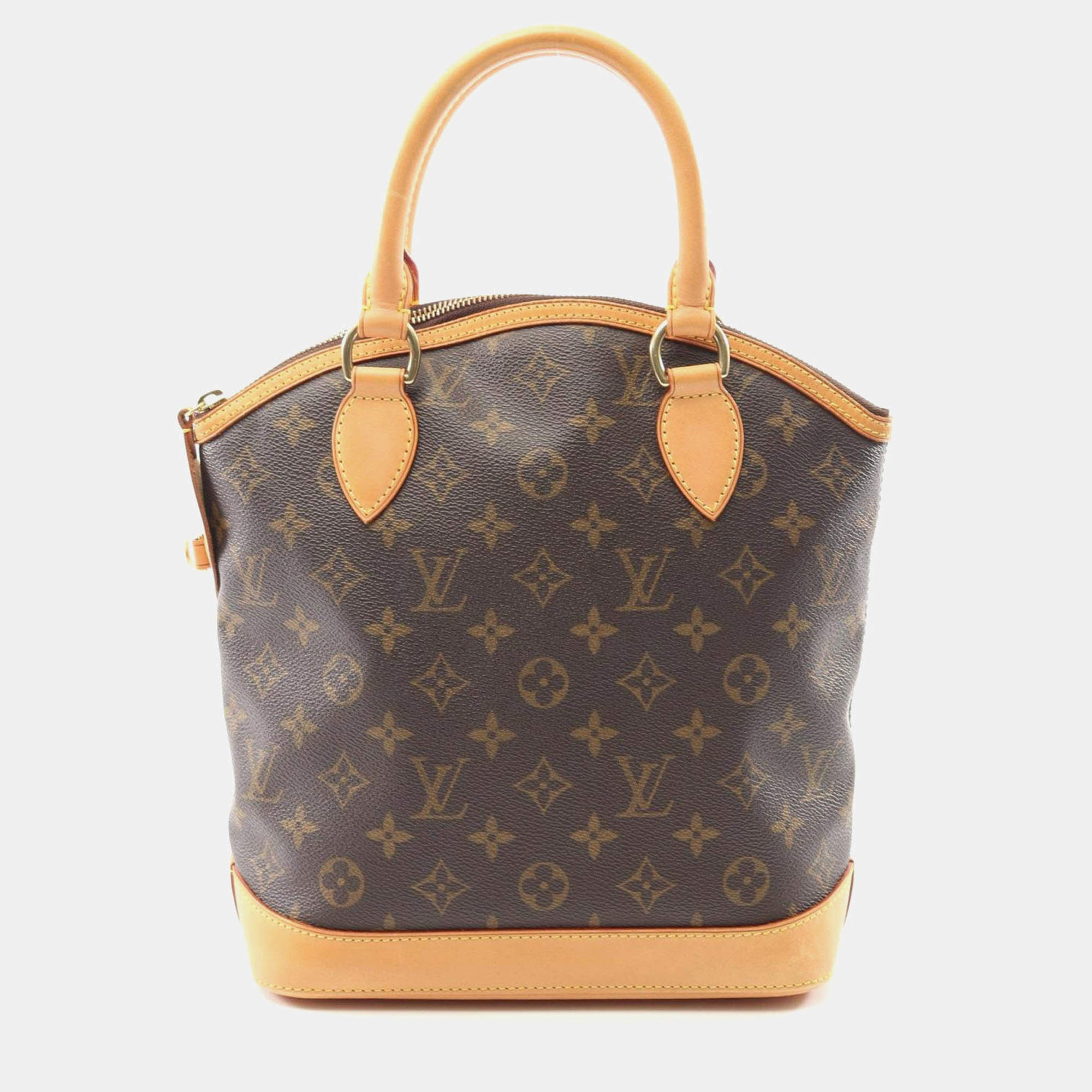 Pre Owned Louis Vuitton Lockit Brown Monogram Canvas Leather Top Handle Bag