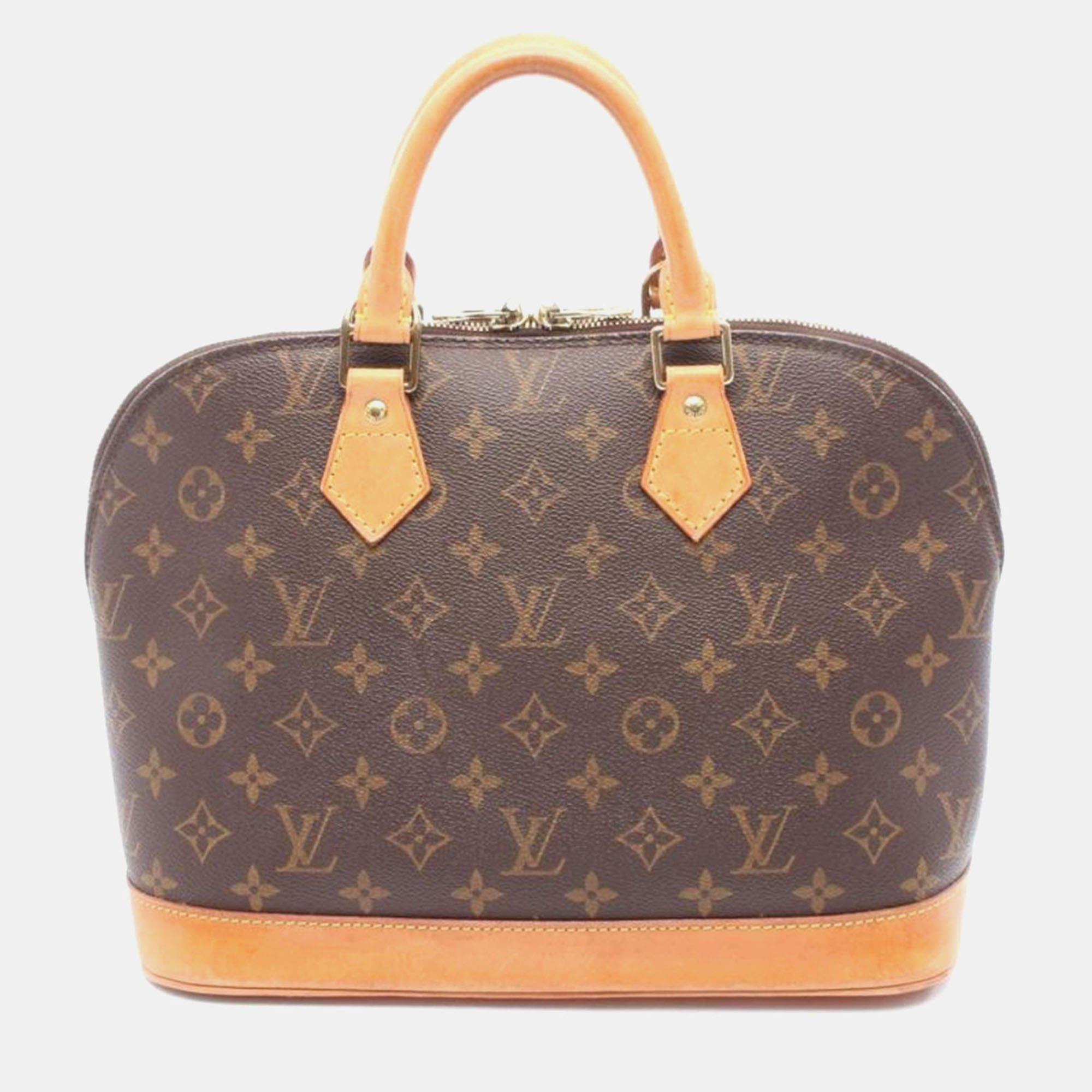 Pre Owned Louis Vuitton Alma PM Brown Monogram Leather Satchel Bag 