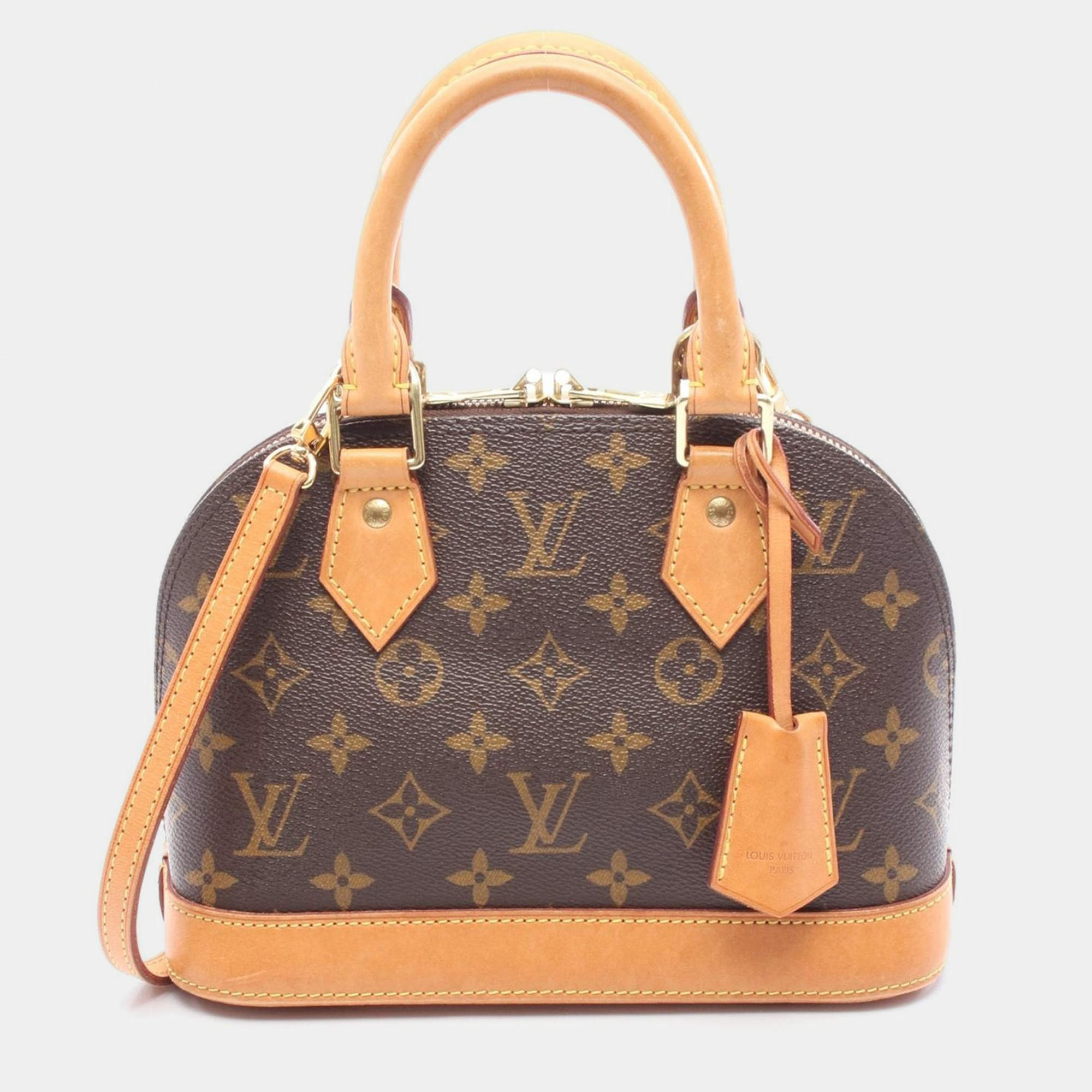 Pre Owned Louis Vuitton Alma BB Brown Monogram Leather Satchel Bag 
