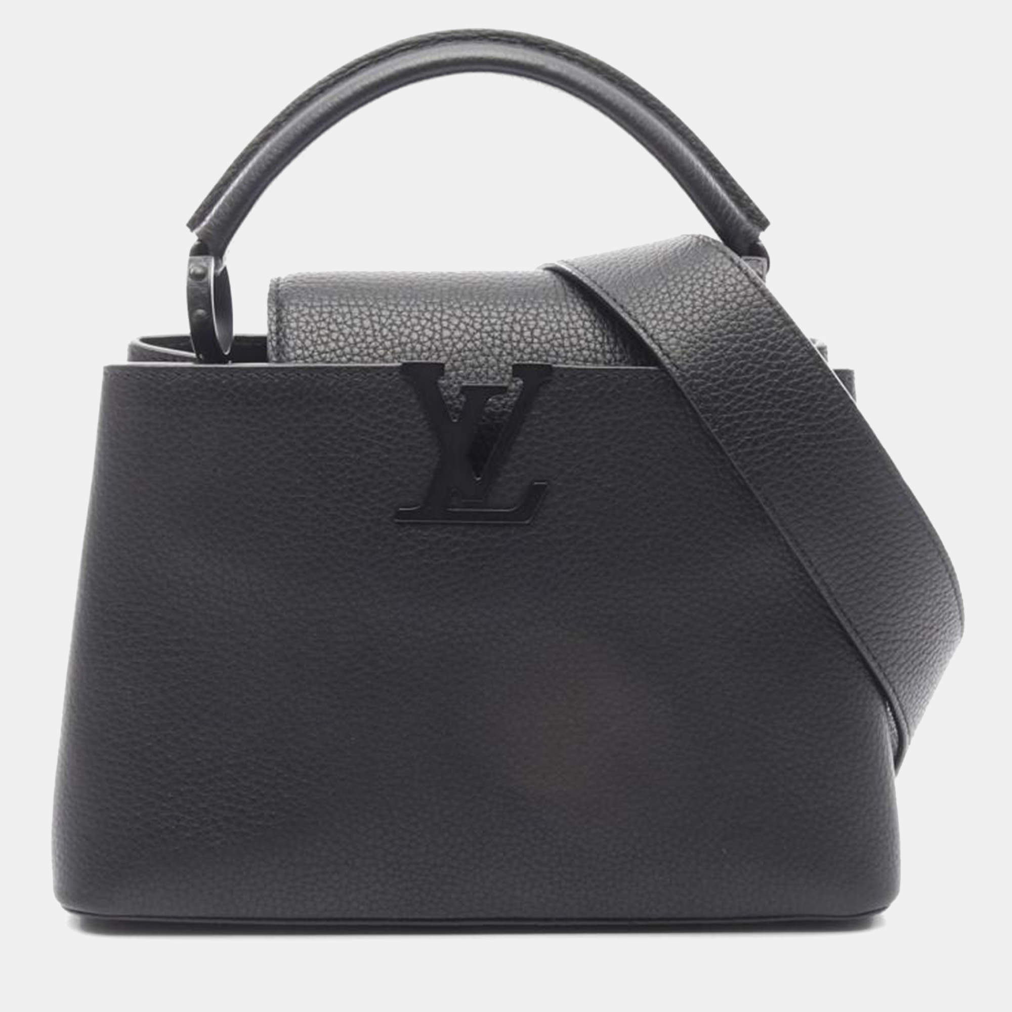Pre Owned Louis Vuitton Capucines BB Black Leather Top Handle Bag 
