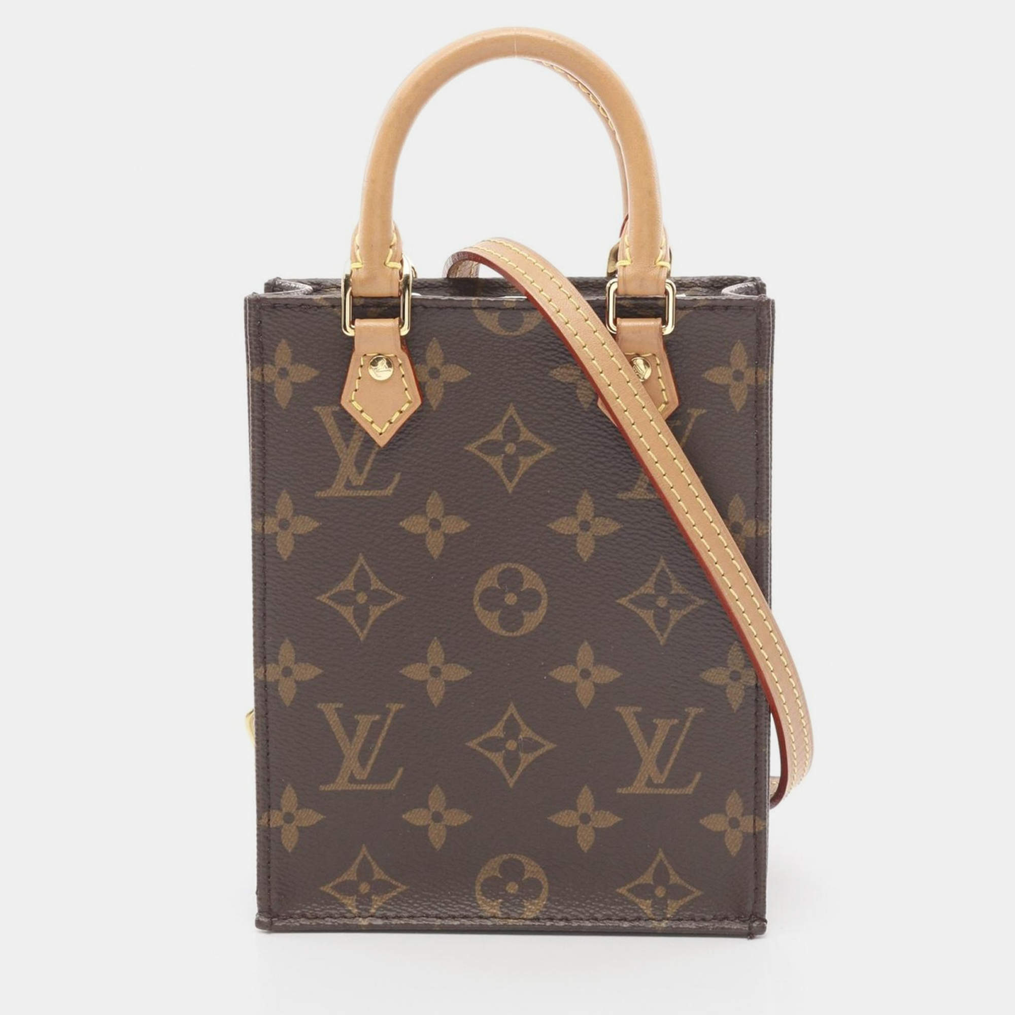 Pre Owned Louis Vuitton Sac Plat Petite Brown Monogram Canvas Bag
